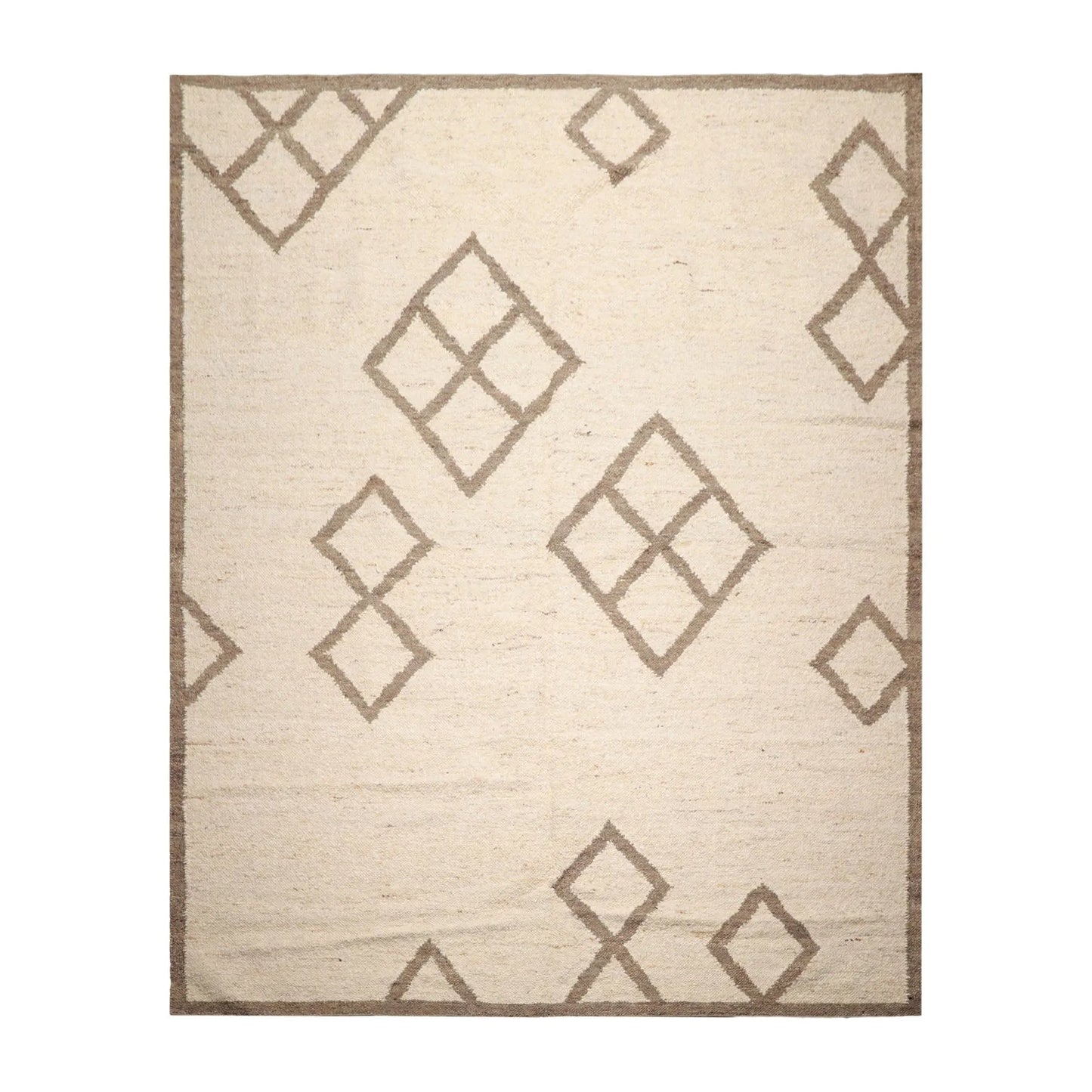 LoomBloom 9x12 Beige Hand Woven Contemporary Geometric Flatweave Wool Oriental Area Rug-1