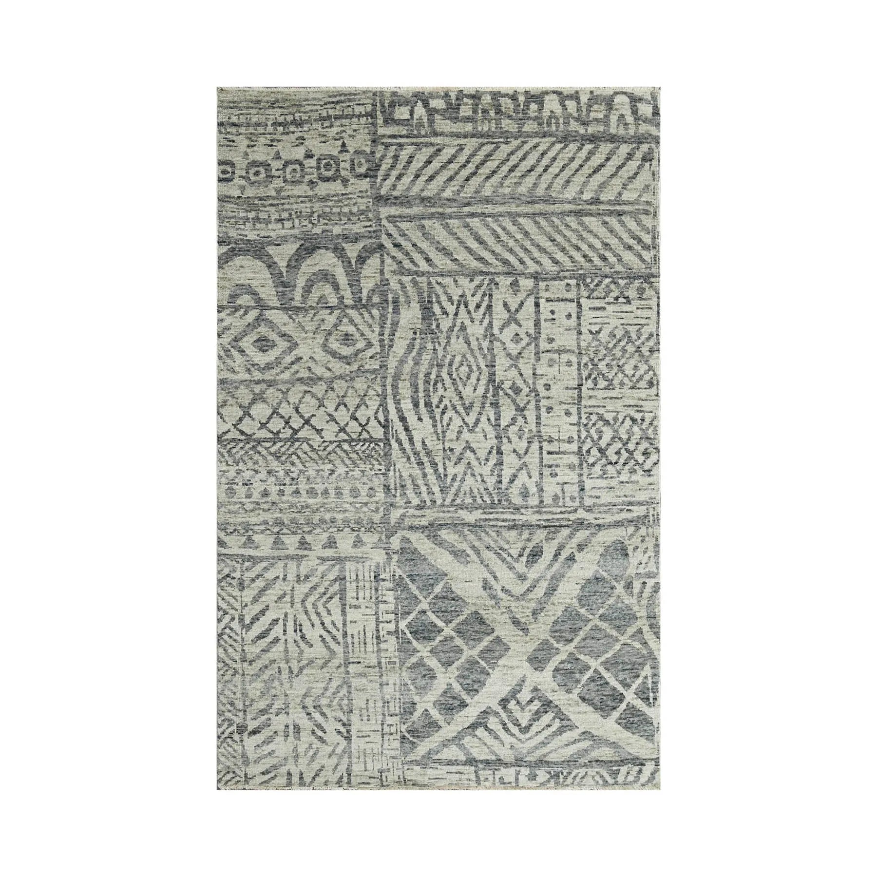 5x7 Gray, Beige Hand Knotted 100% Wool Tibetan Modern & Contemporary Oriental Area Rug-1