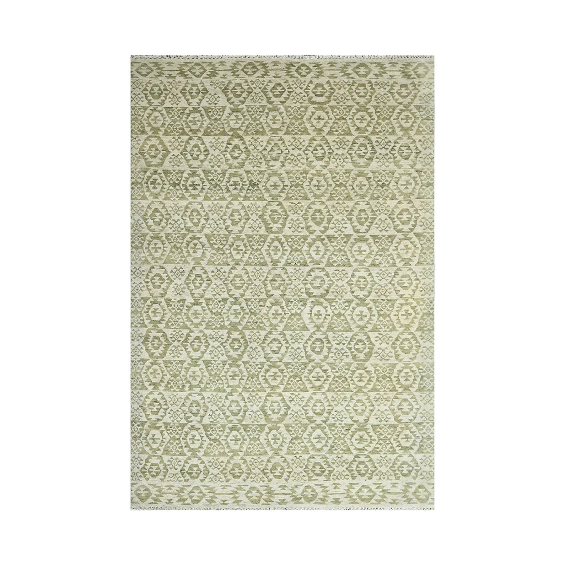 10x14 Beige, Green Hand Knotted Oushak 100% Wool Southwestern Oriental Area Rug-1