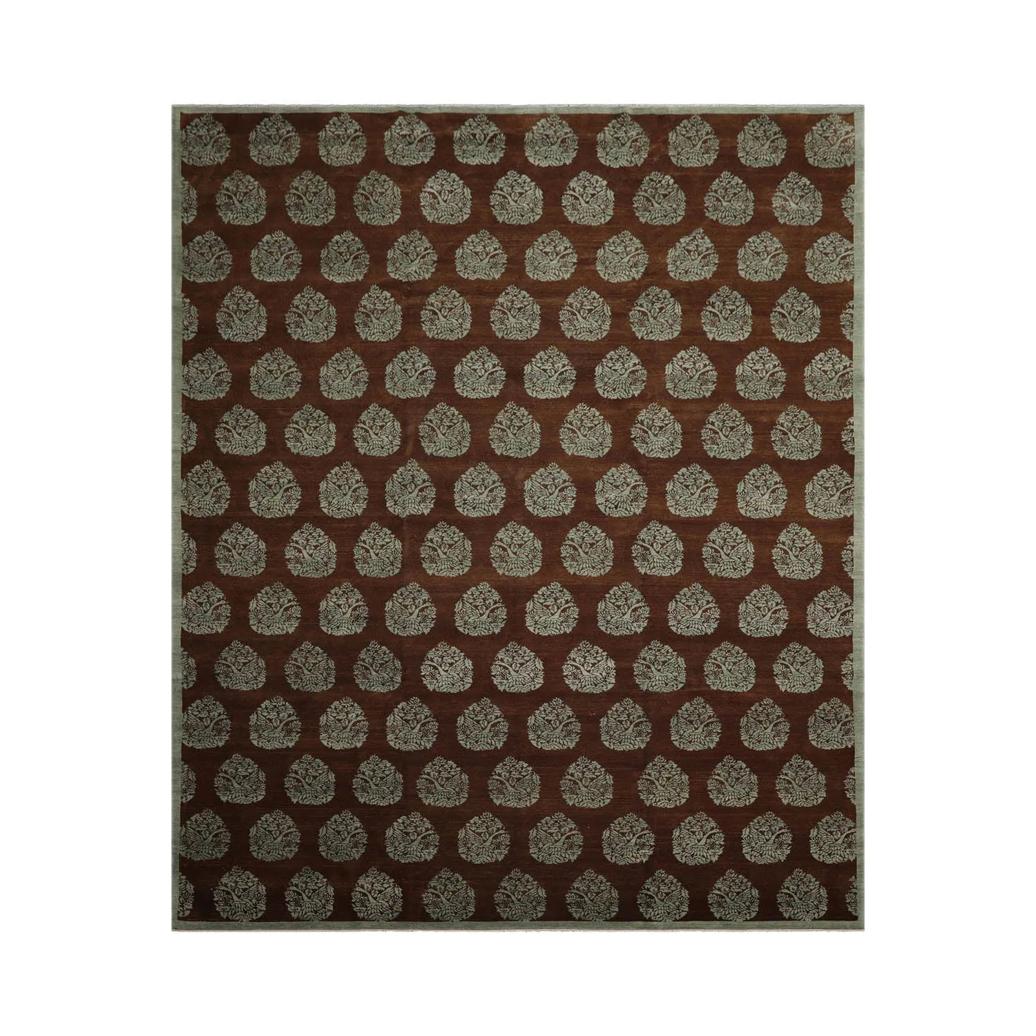 10x14 Brown, Aqua Hand Knotted Tibetan 100% Wool Michaelian & Kohlberg Transitional Oriental Area Rug-1