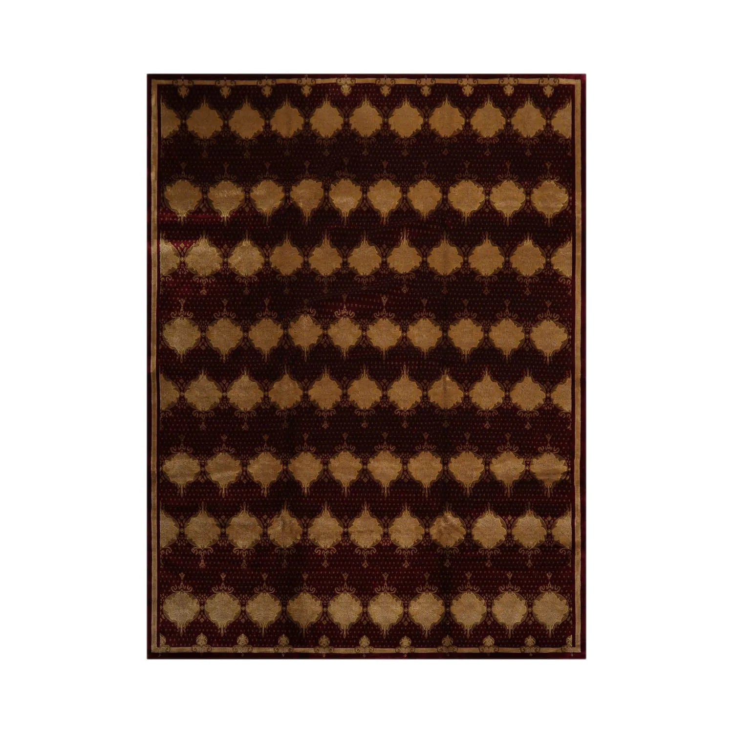 9x12 Burgundy, Beige Hand Knotted Savonnerie 100% Wool Traditional Oriental Area Rug-1
