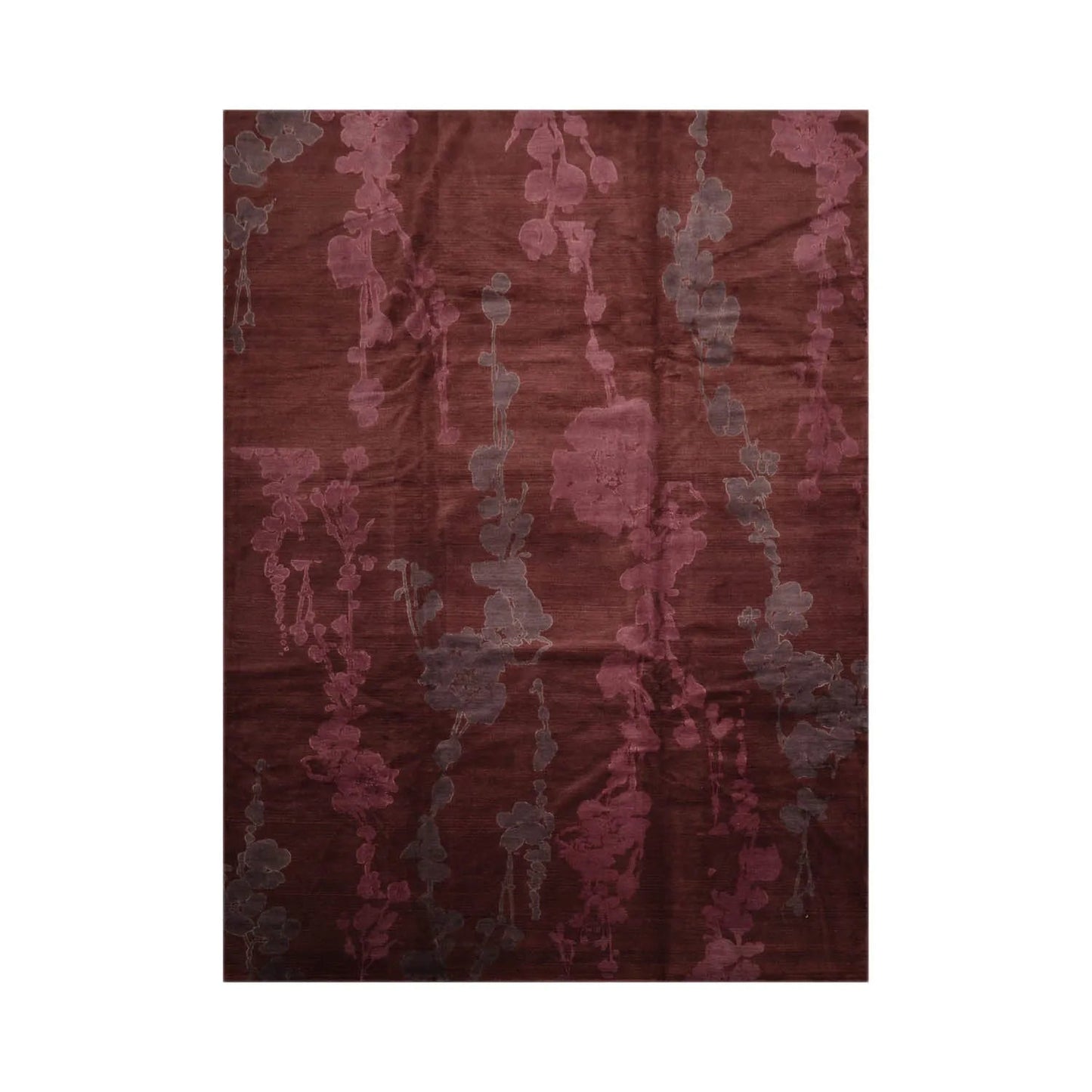 9x12 Chocolate, Aubergine Hand Knotted Tibetan Wool and Silk Michaelian & Kohlberg Transitional Oriental Area Rug-1