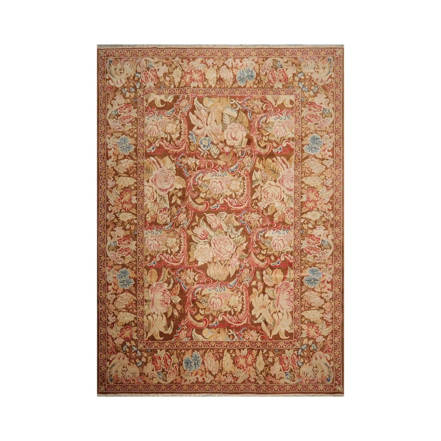 9x12 Brown, Beig Hand Knotted Oushak Wool and Silk Turkish Oushak Arts & Crafts Oriental Area Rug-1