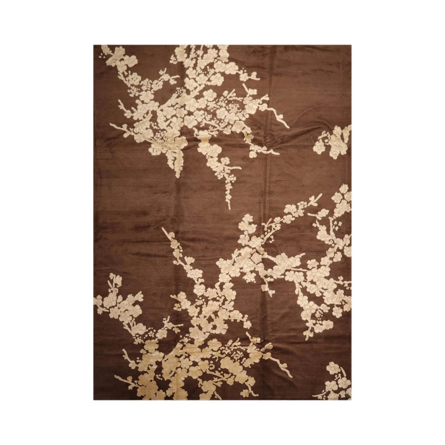 10x14 Brown, Beige Hand Knotted Tibetan Wool and Silk Tibetan Modern & Contemporary Oriental Area Rug-1