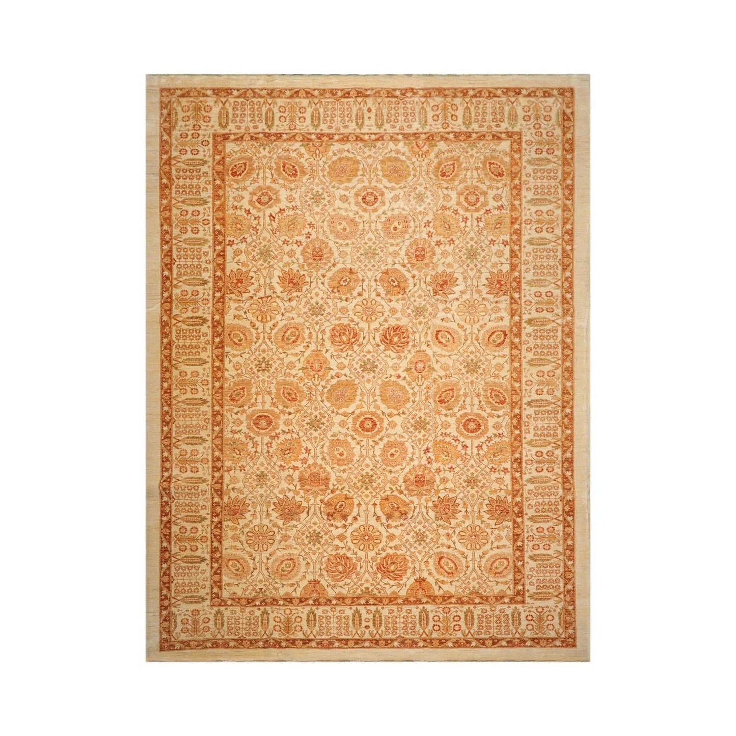10x14 Ivory, Brown Hand Knotted 100% Wool Peshawar Traditional Oriental Area Rug-1