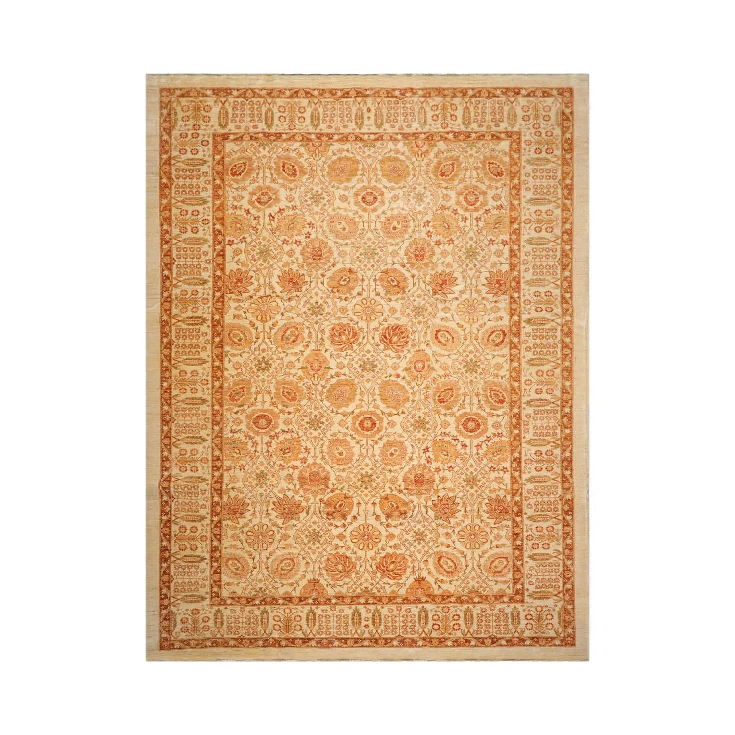 10x14 Ivory, Brown Hand Knotted 100% Wool Peshawar Traditional Oriental Area Rug-1