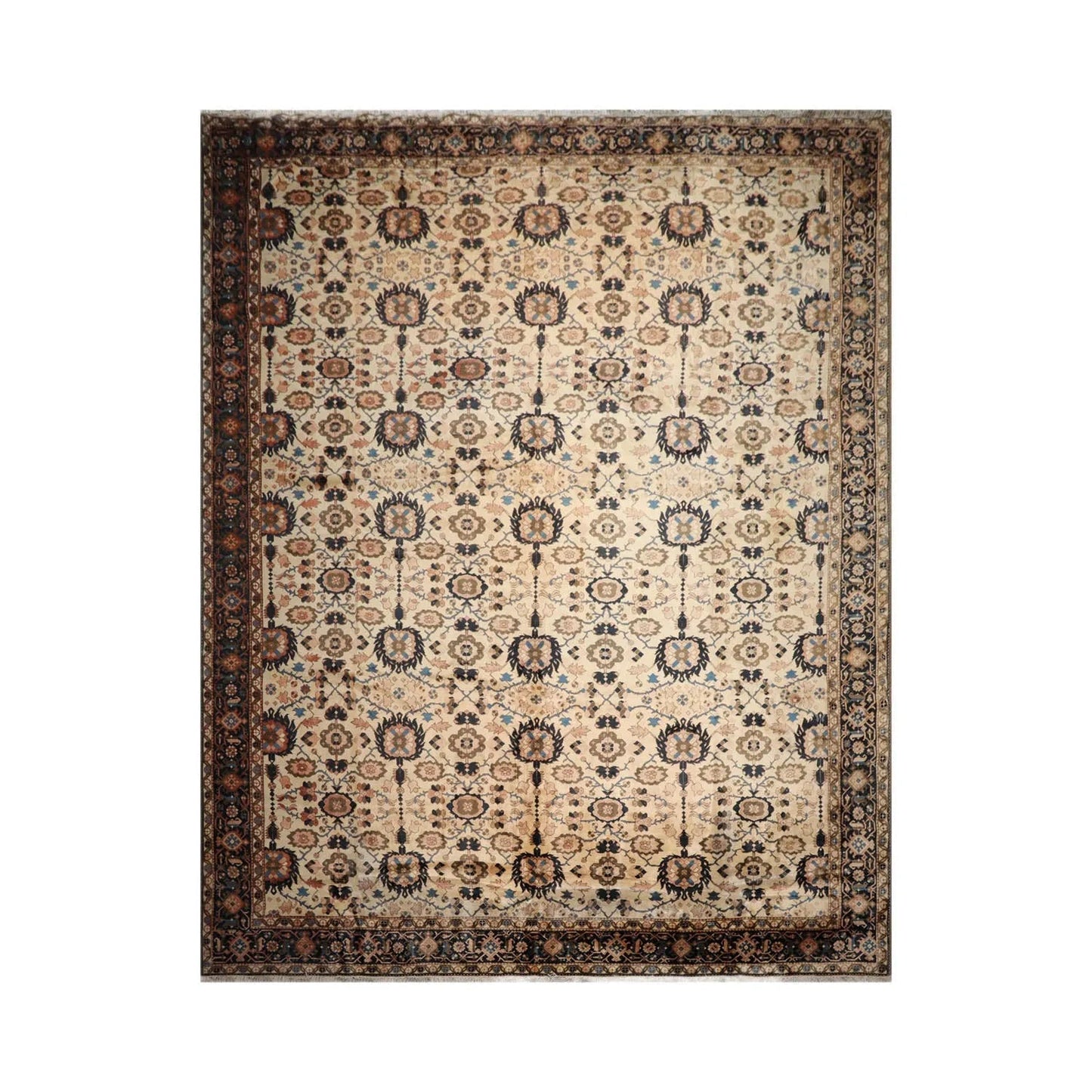 13'3"x16'9" Palace Ivory, Midnight Blue Hand Knotted 100% Wool Mahal Traditional Oriental Area Rug-1