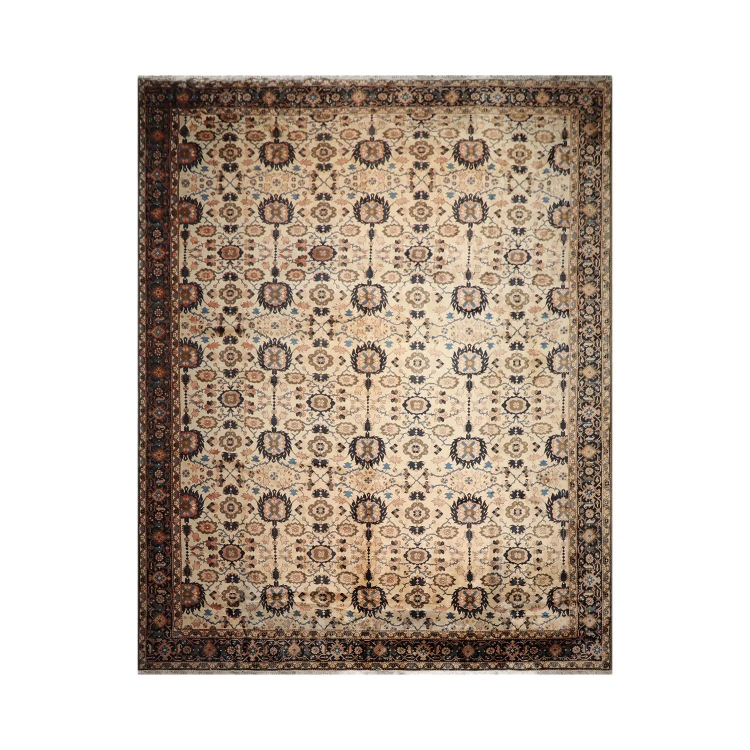 13'3"x16'9" Palace Ivory, Midnight Blue Hand Knotted 100% Wool Mahal Traditional Oriental Area Rug-1