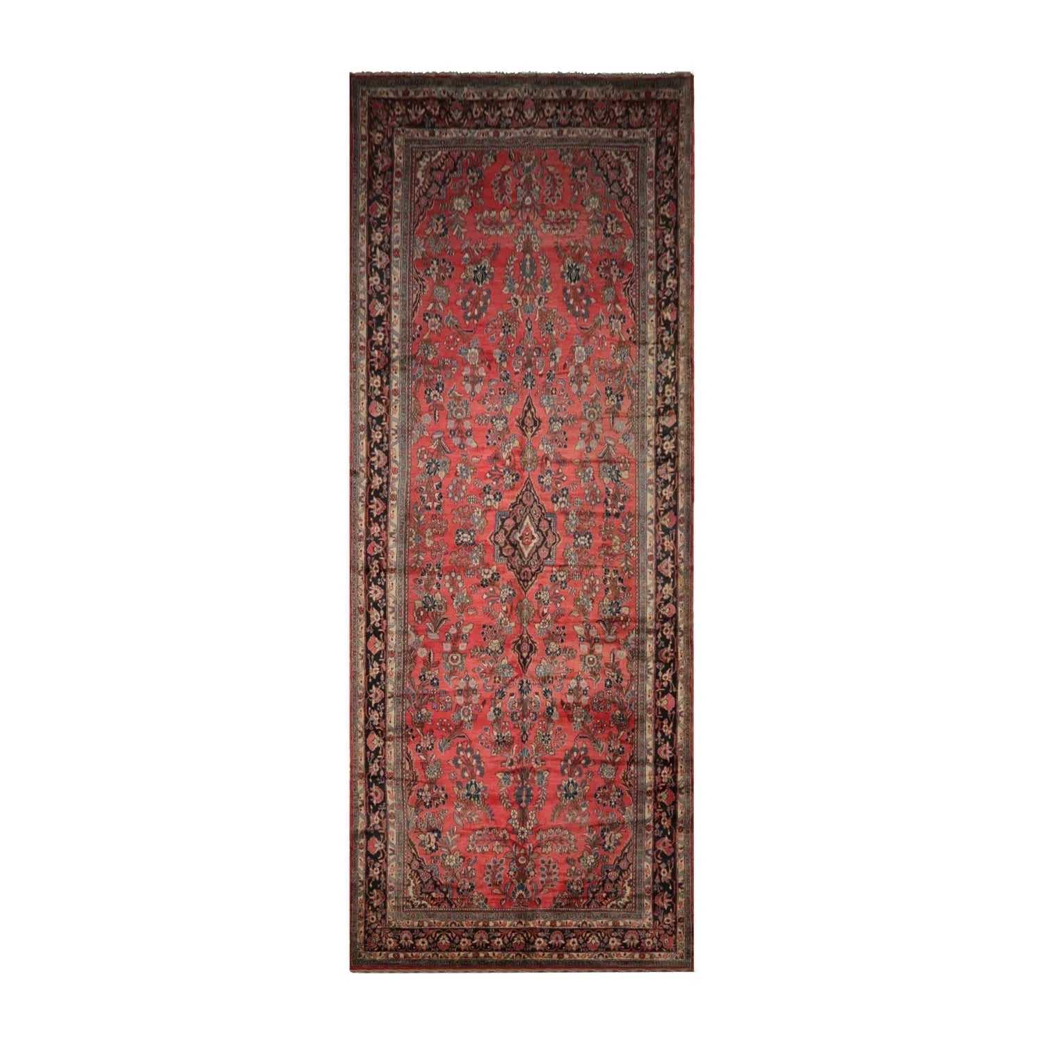 9' 6''x25' Palace Rose, Charcoal Hand Knotted 100% Wool Lilihaan Traditional Oriental Area Rug-1
