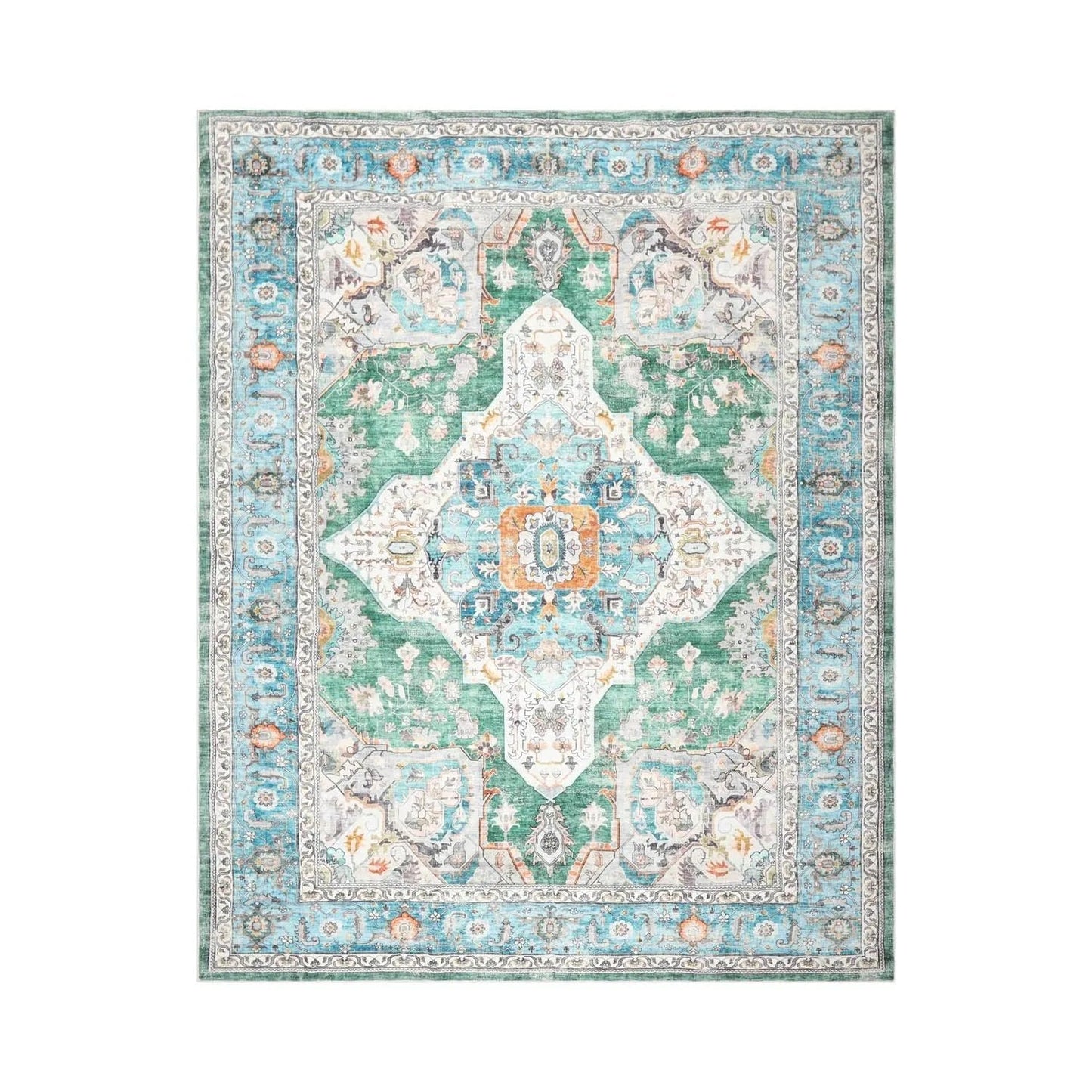 Multi size Green Machine Made Arts & Crafts Mission Style washable Polyester Oriental Area Rug-1