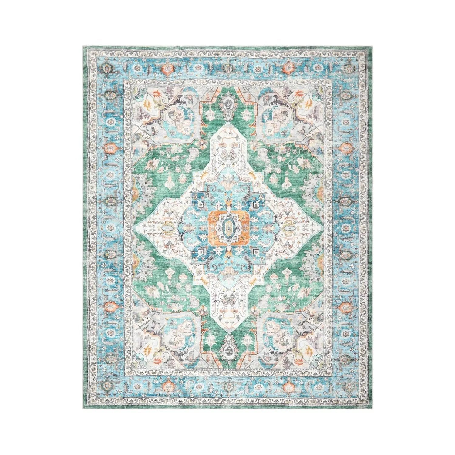 Multi size Green Machine Made Arts & Crafts Mission Style washable Polyester Oriental Area Rug-1