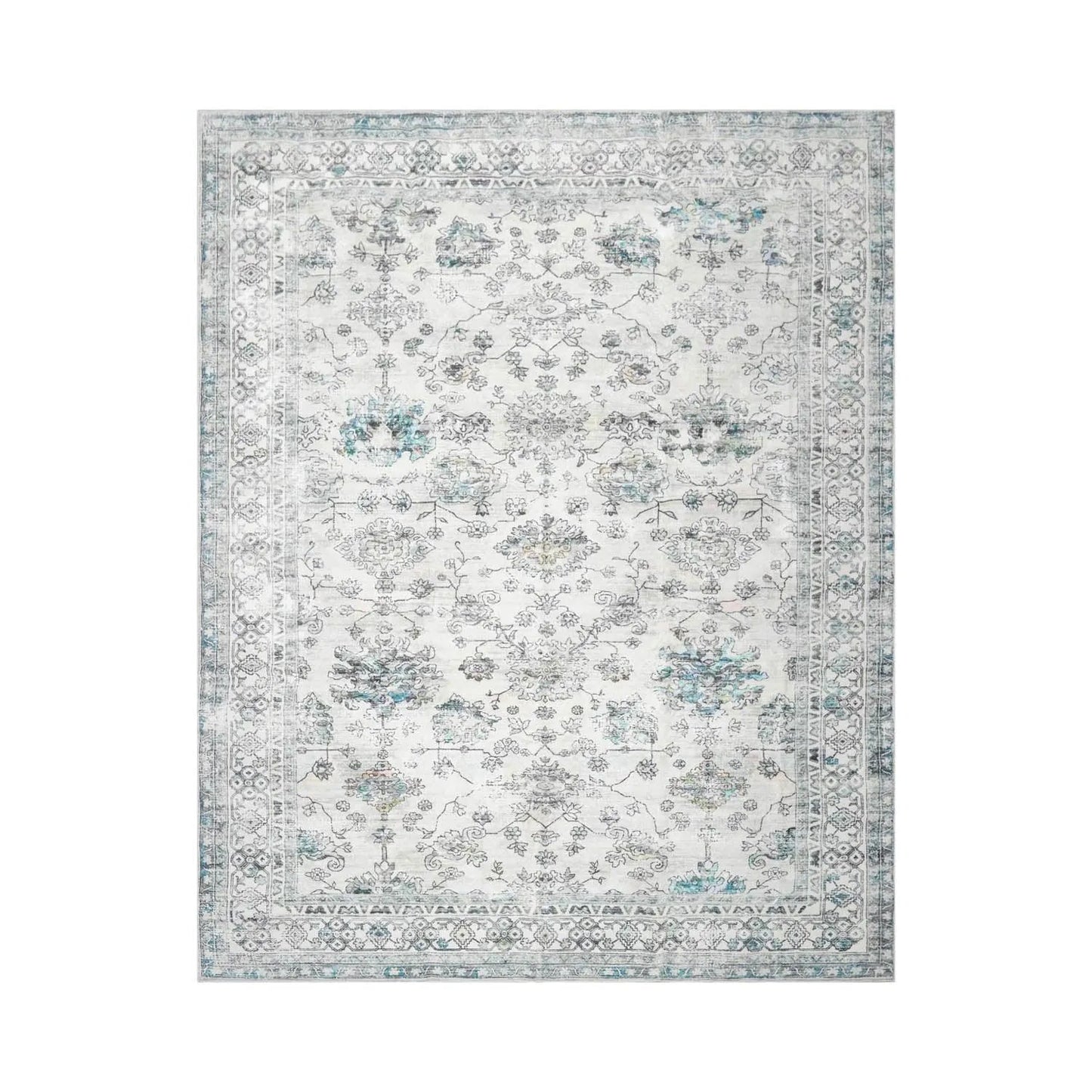 Multi Size Ivory Machine Made Traditional washable Polyester Oriental Area Rug-1