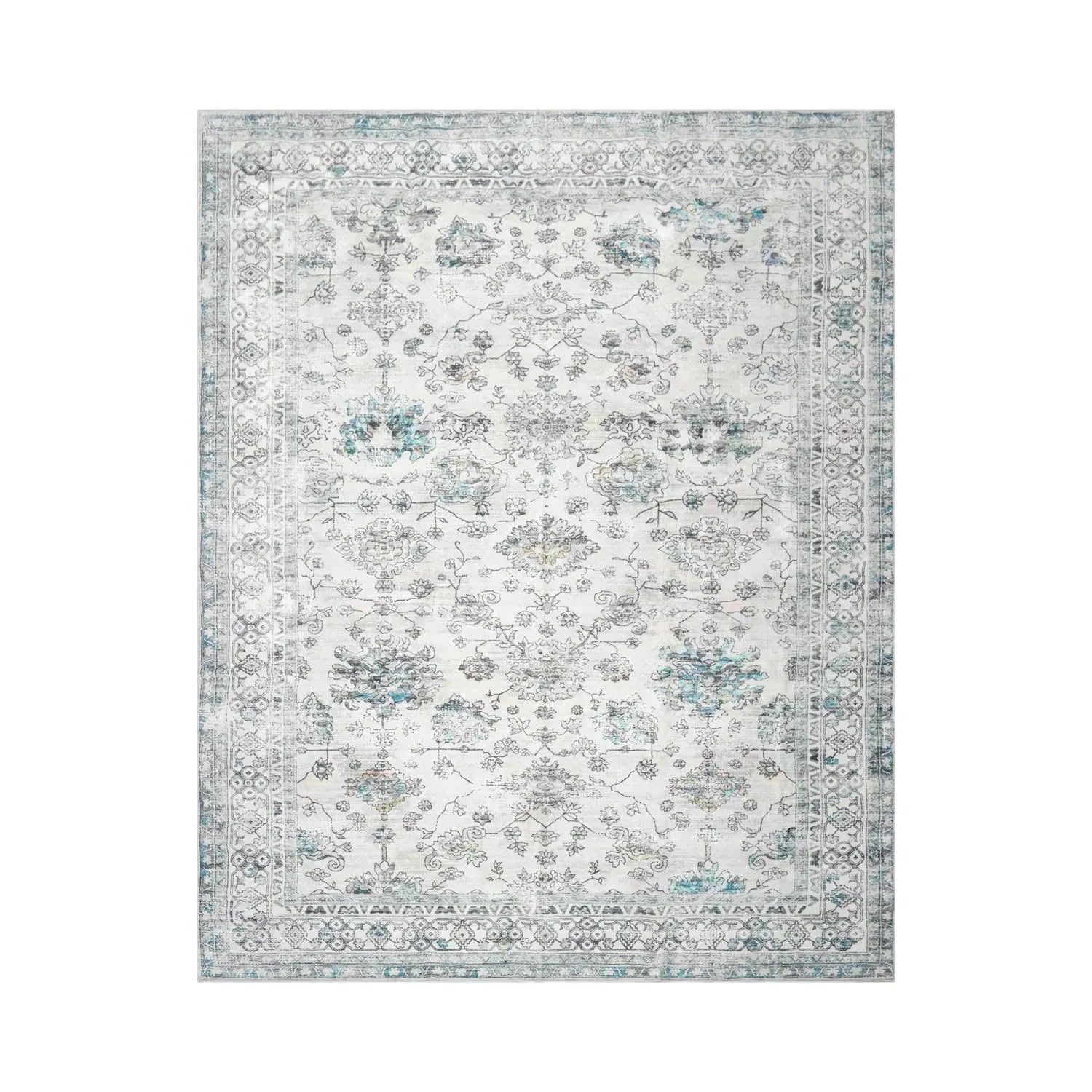 Multi Size Ivory Machine Made Traditional washable Polyester Oriental Area Rug-1