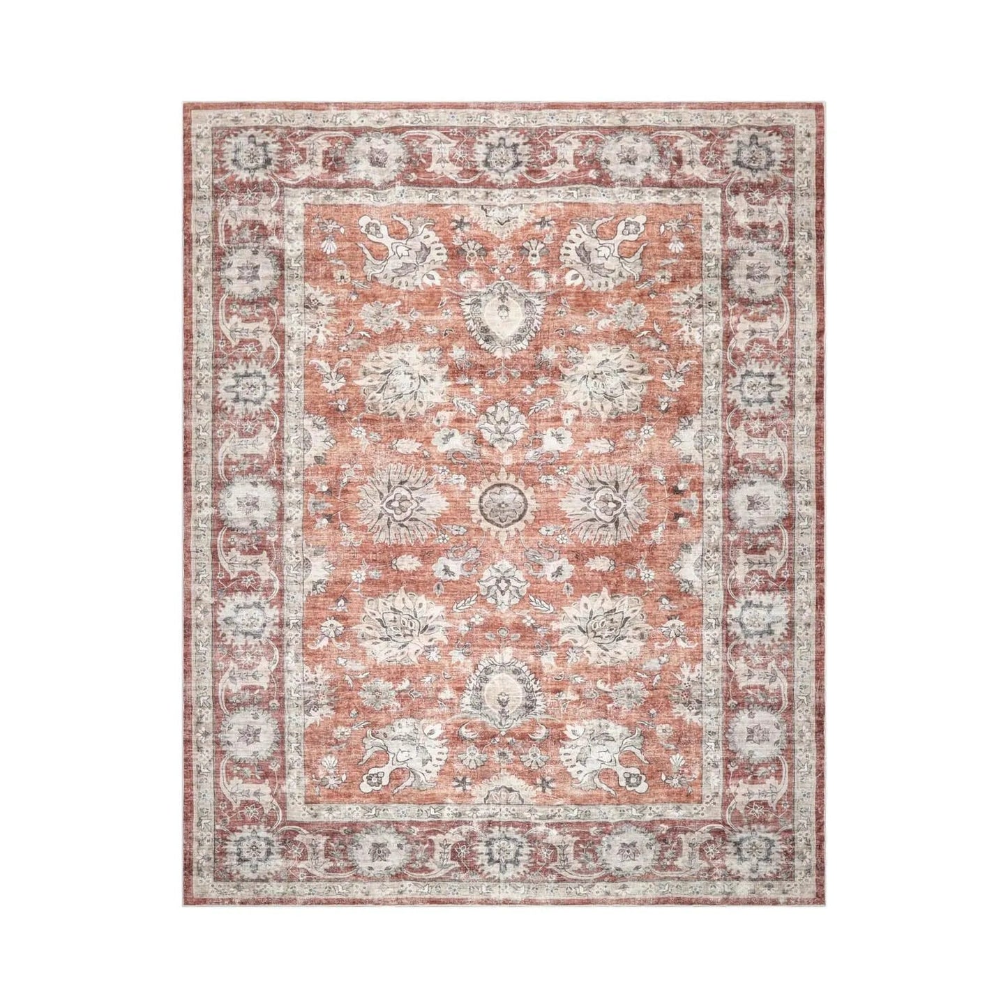 Multi Size Rust Machine Made Traditional washable Polyester Oriental Area Rug-1
