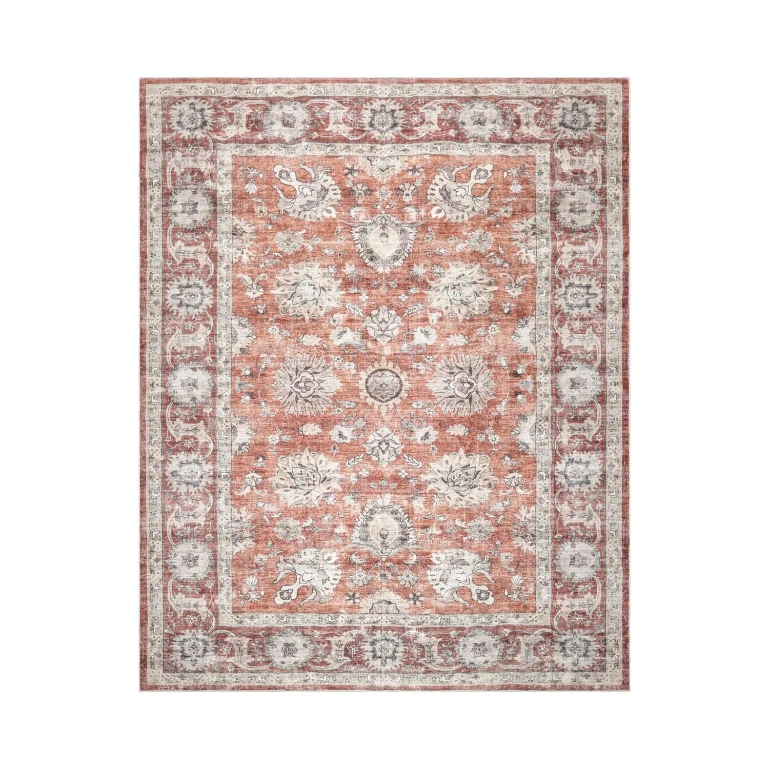 Multi Size Rust Machine Made Traditional washable Polyester Oriental Area Rug-1