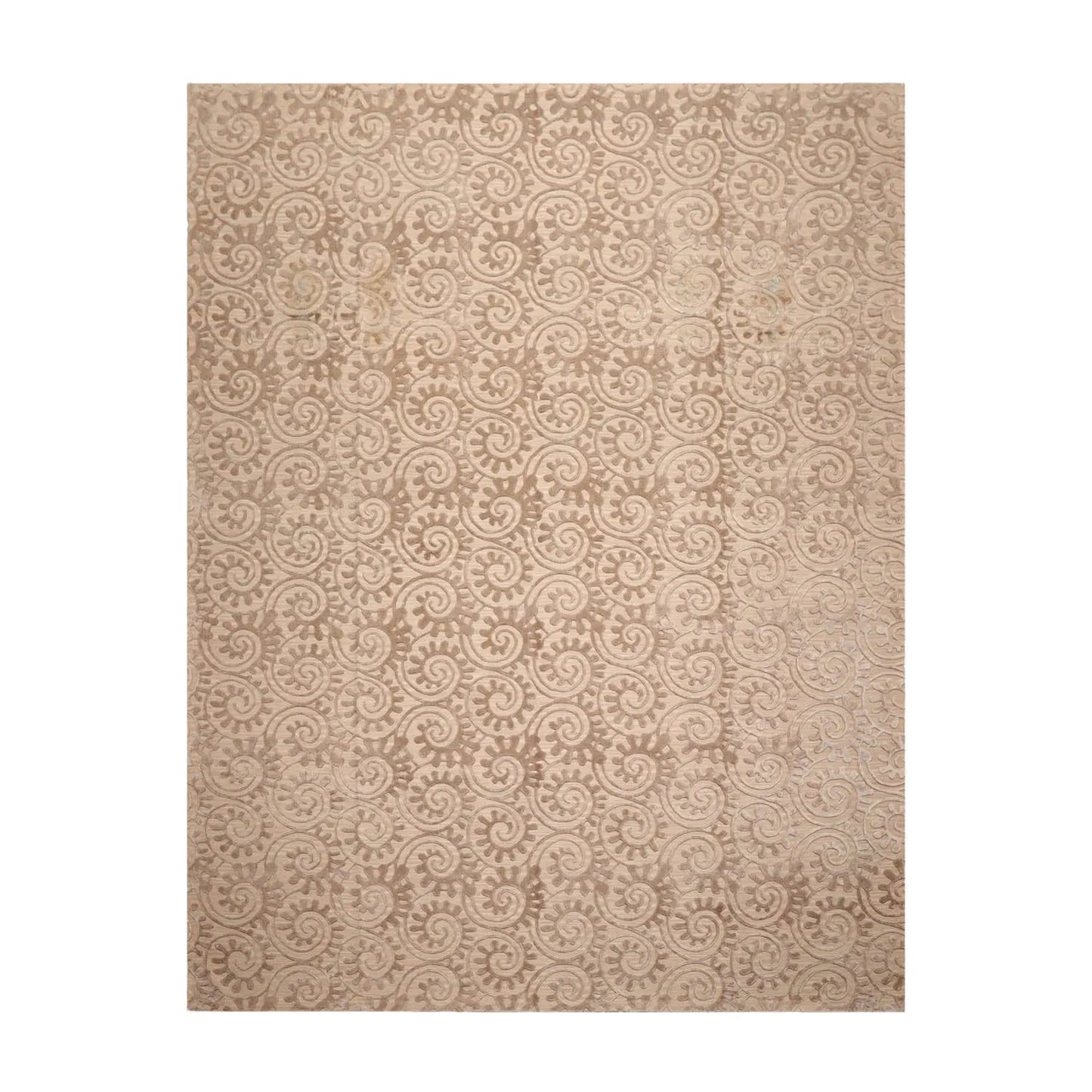 9x12 Hand Woven Wool & Silk Aubusson Savonnerie Floral Area Rug Tan-1