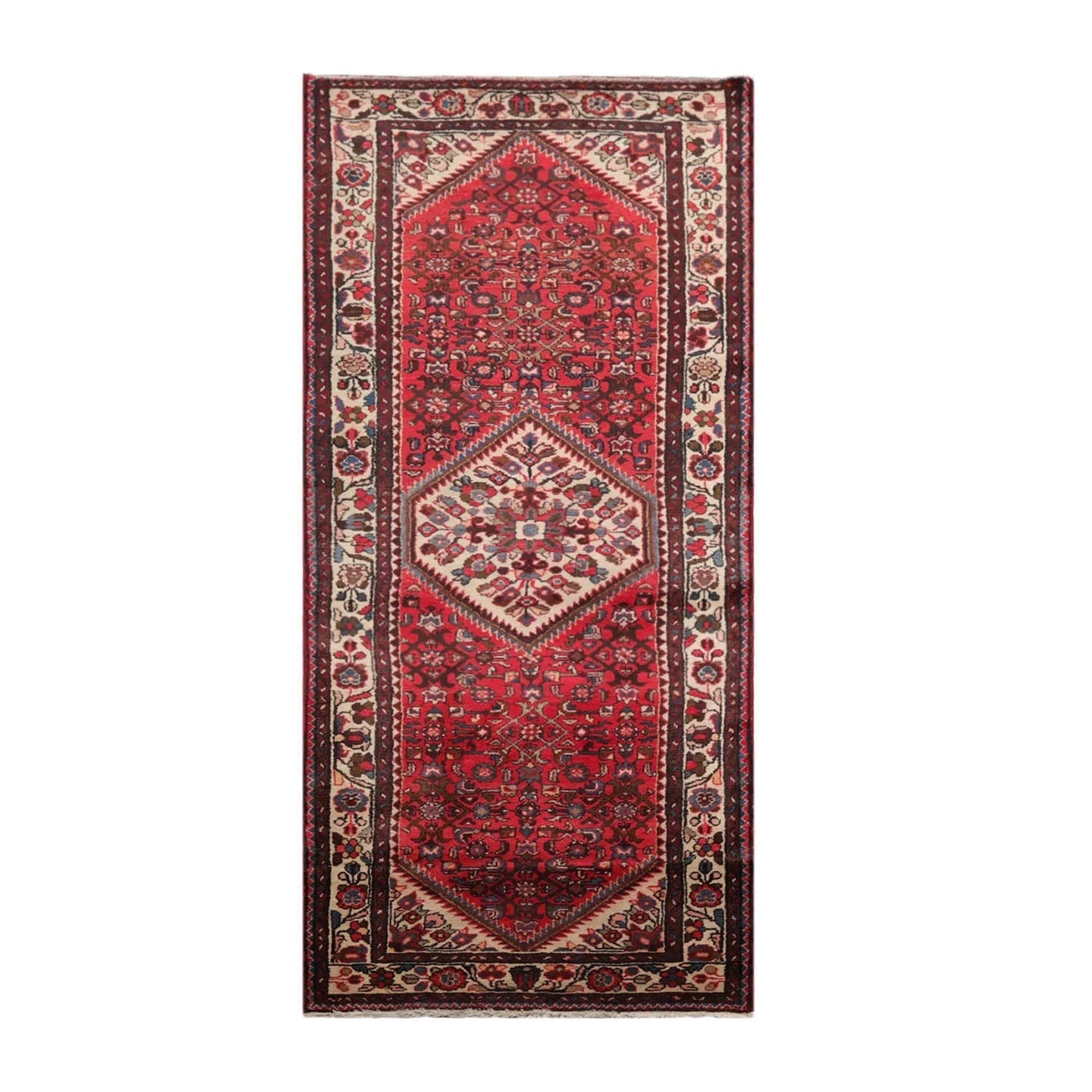 3'6" x 10'4" Runner Herizz Hand Knotted Red Medallion Traditional Wool Oriental Area Rug-1
