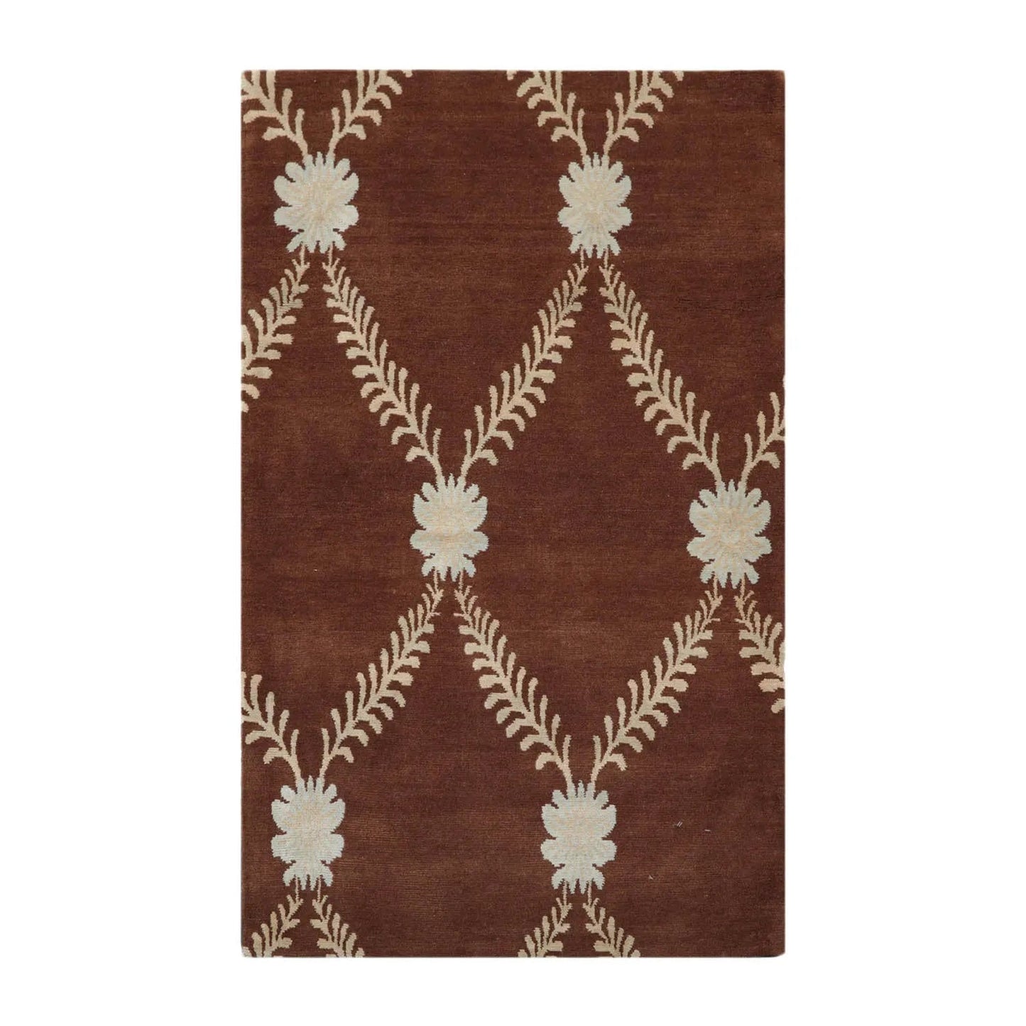 3x5 Hand-Knotted Tibetan Terra Trellis Floral Wool & Silk Brown Are Rug-1