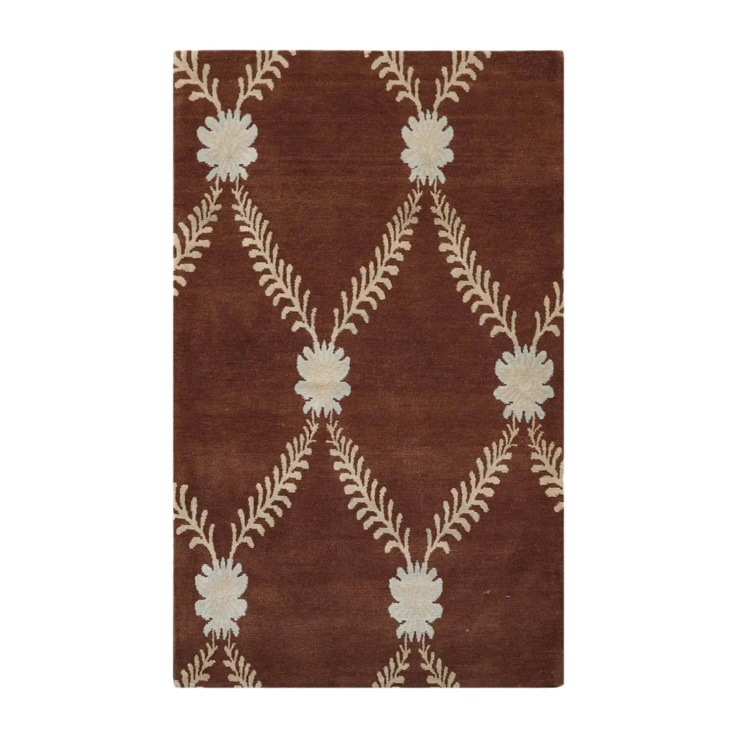 3x5 Hand-Knotted Tibetan Terra Trellis Floral Wool & Silk Brown Are Rug-1
