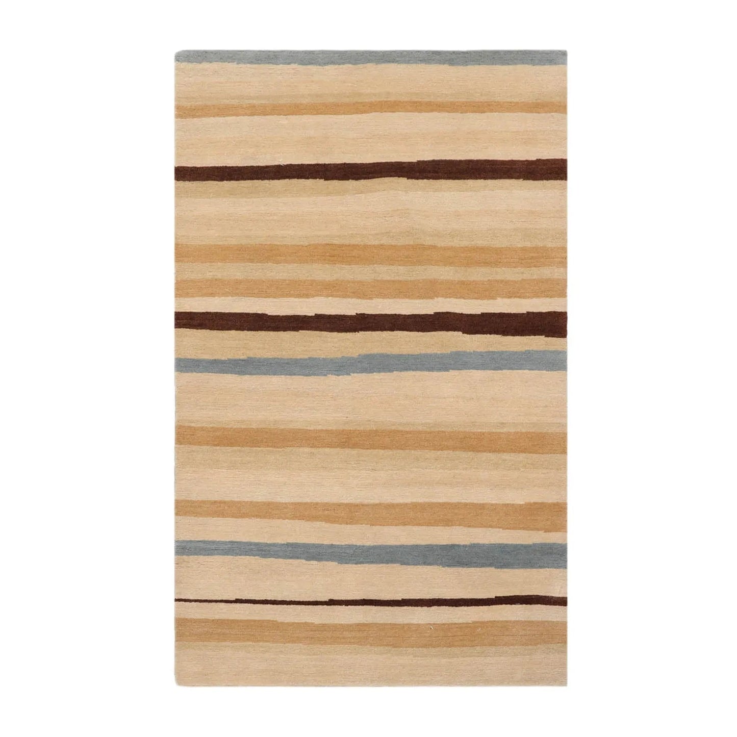 3x5 Hand-Knotted Contemporary  Striped Tibetan Wool Area Rug Beige-1
