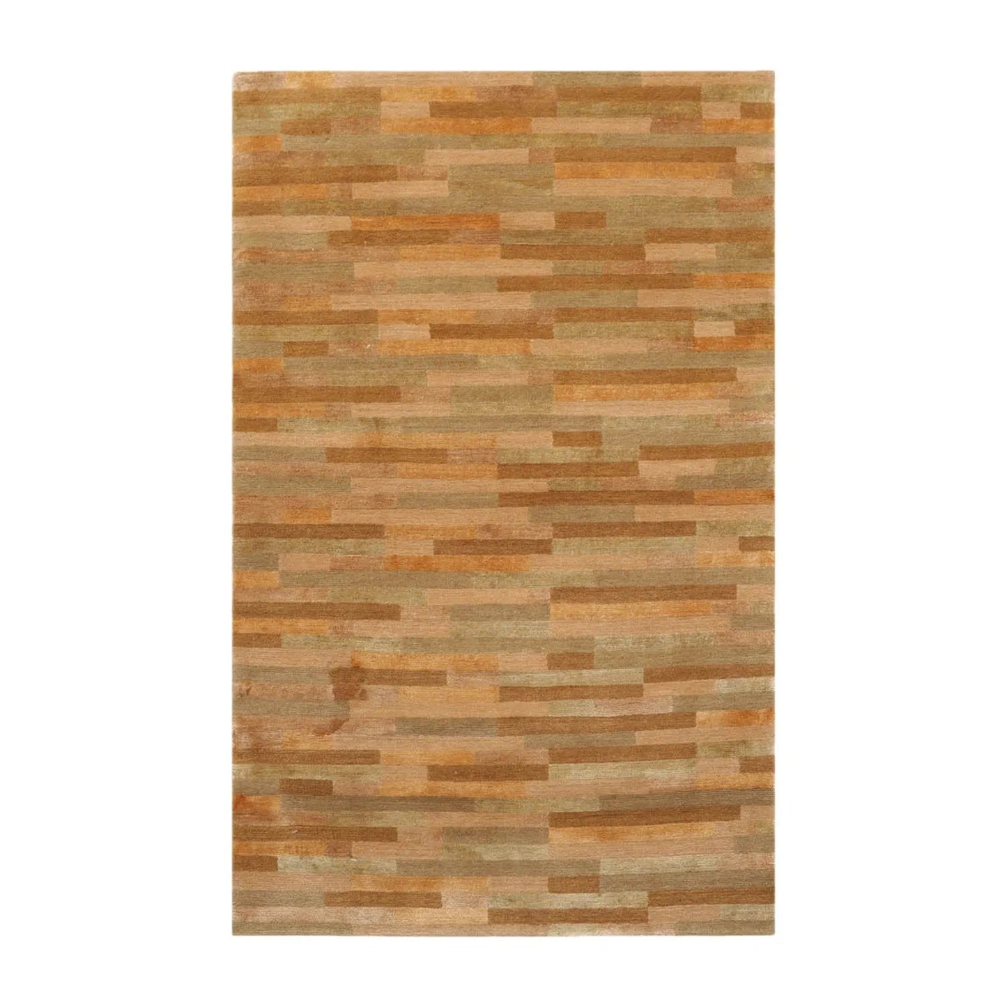 3x5 Gold Hand Knotted Tibetan Contemporary Striped Wool & Silk Oriental Area Rug-1
