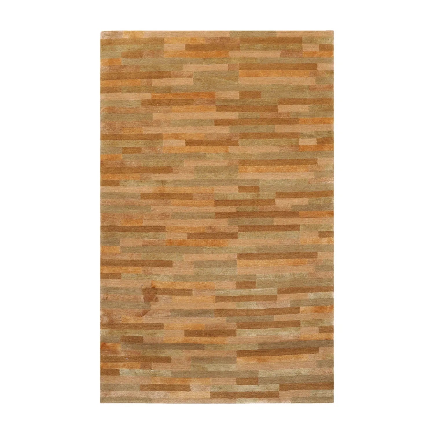 3x5 Gold Hand Knotted Tibetan Contemporary Striped Wool & Silk Oriental Area Rug-1
