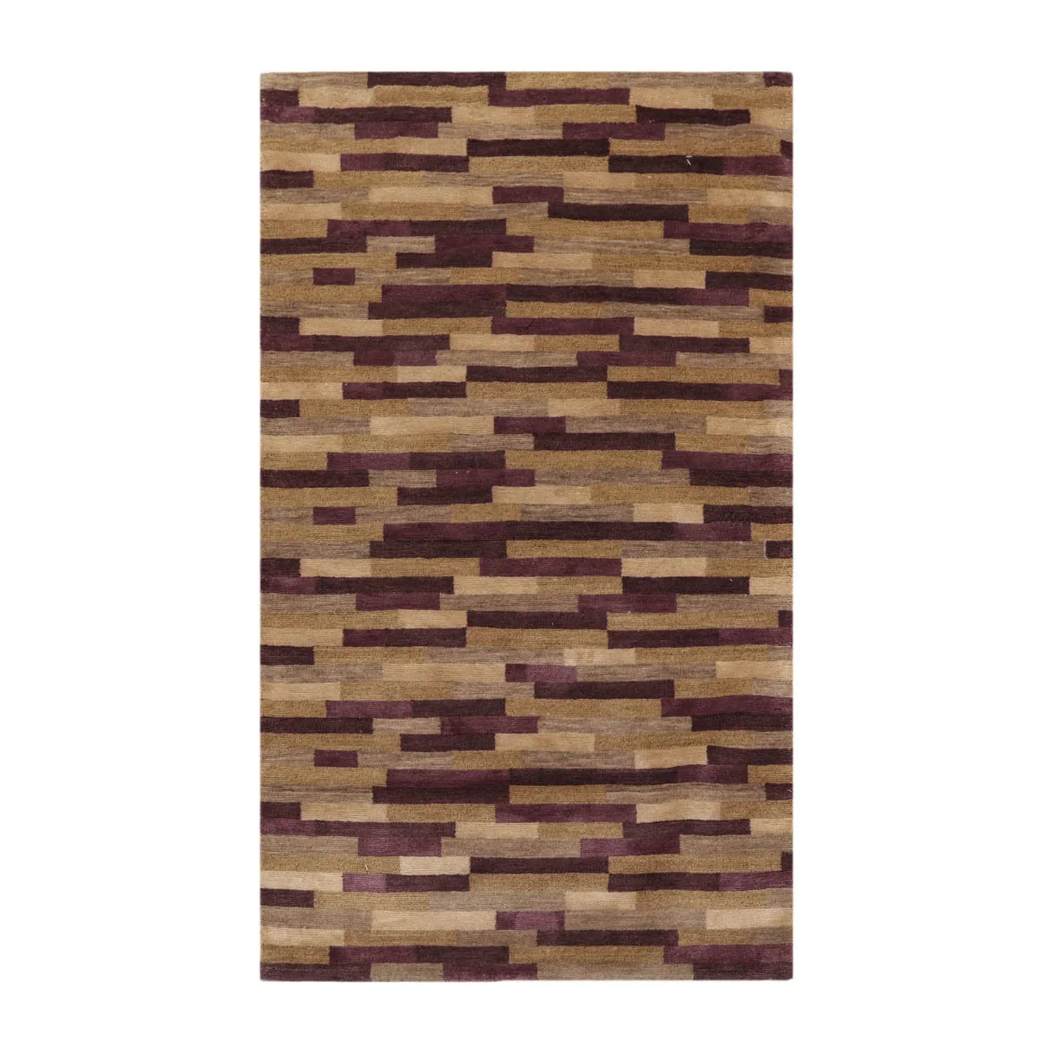 3x5 Aubergine Hand Knotted Tibetan Contemporary  Striped Wool & Silk Oriental Area Rug-1