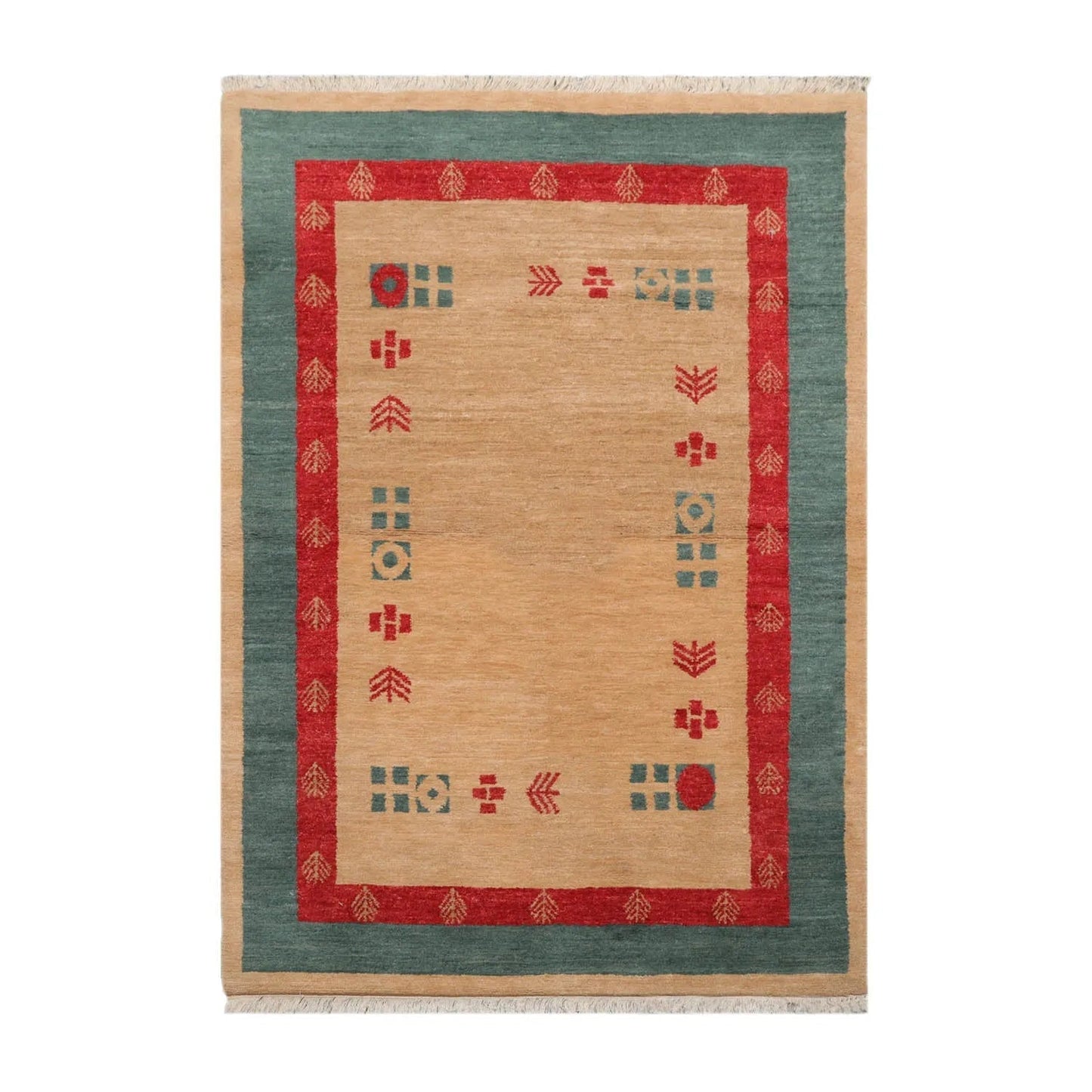 4x6 Beige Hand Knotted Tibetan Contemporary Gabehh Pictorial Wool Oriental Area Rug-1