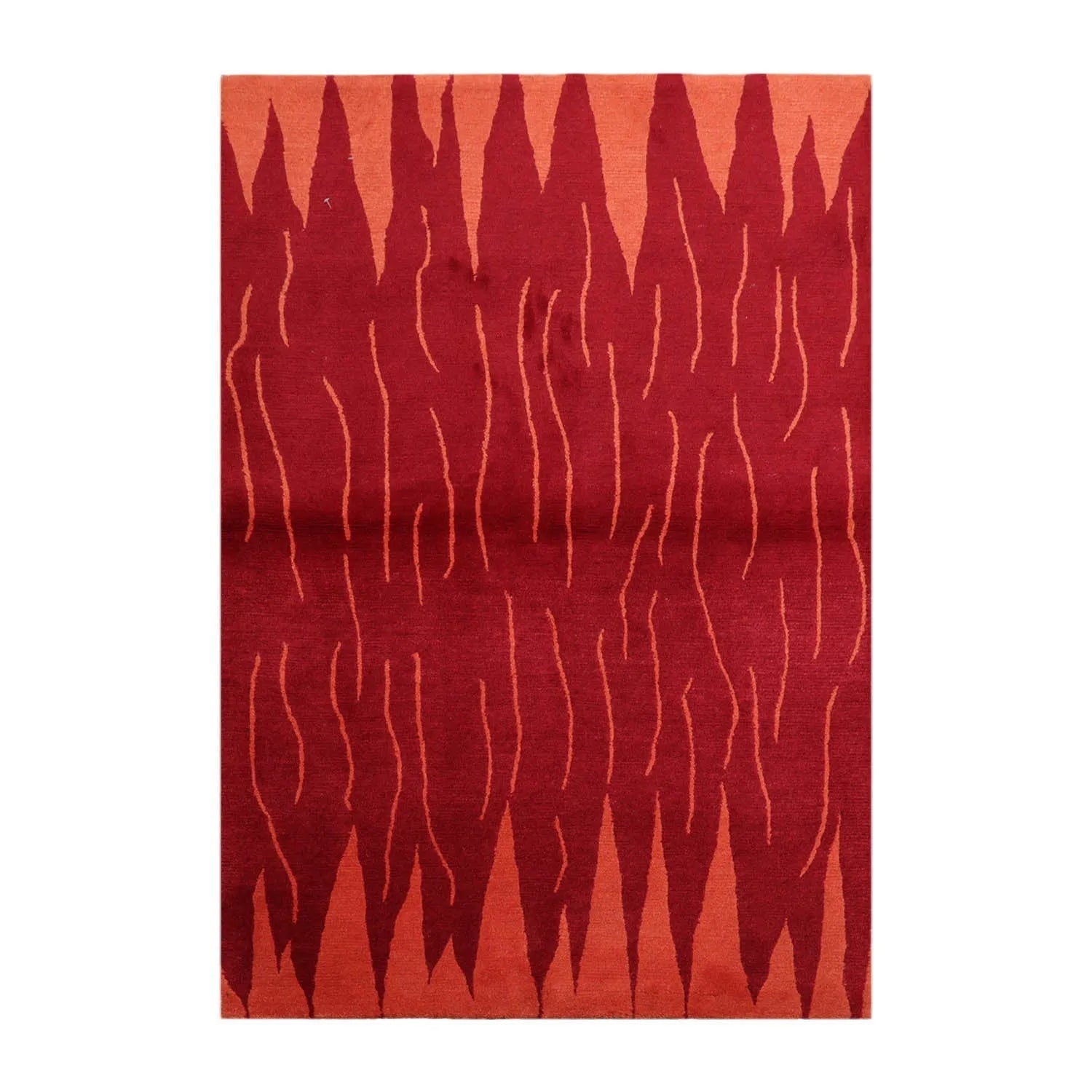 4x6 Red Hand Knotted Tibetan Modern Abstract Wool Oriental Area Rug-1