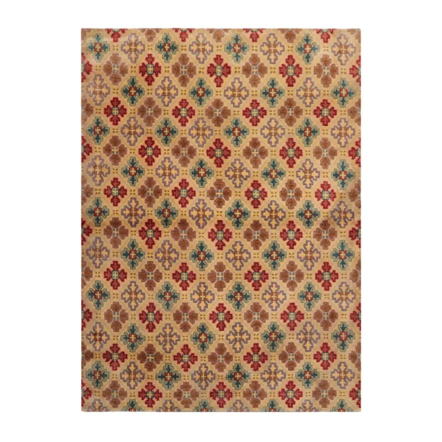 4x6 Beige Hand Knotted Tibetan Transitional  All-Over Wool Oriental Area Rug-1