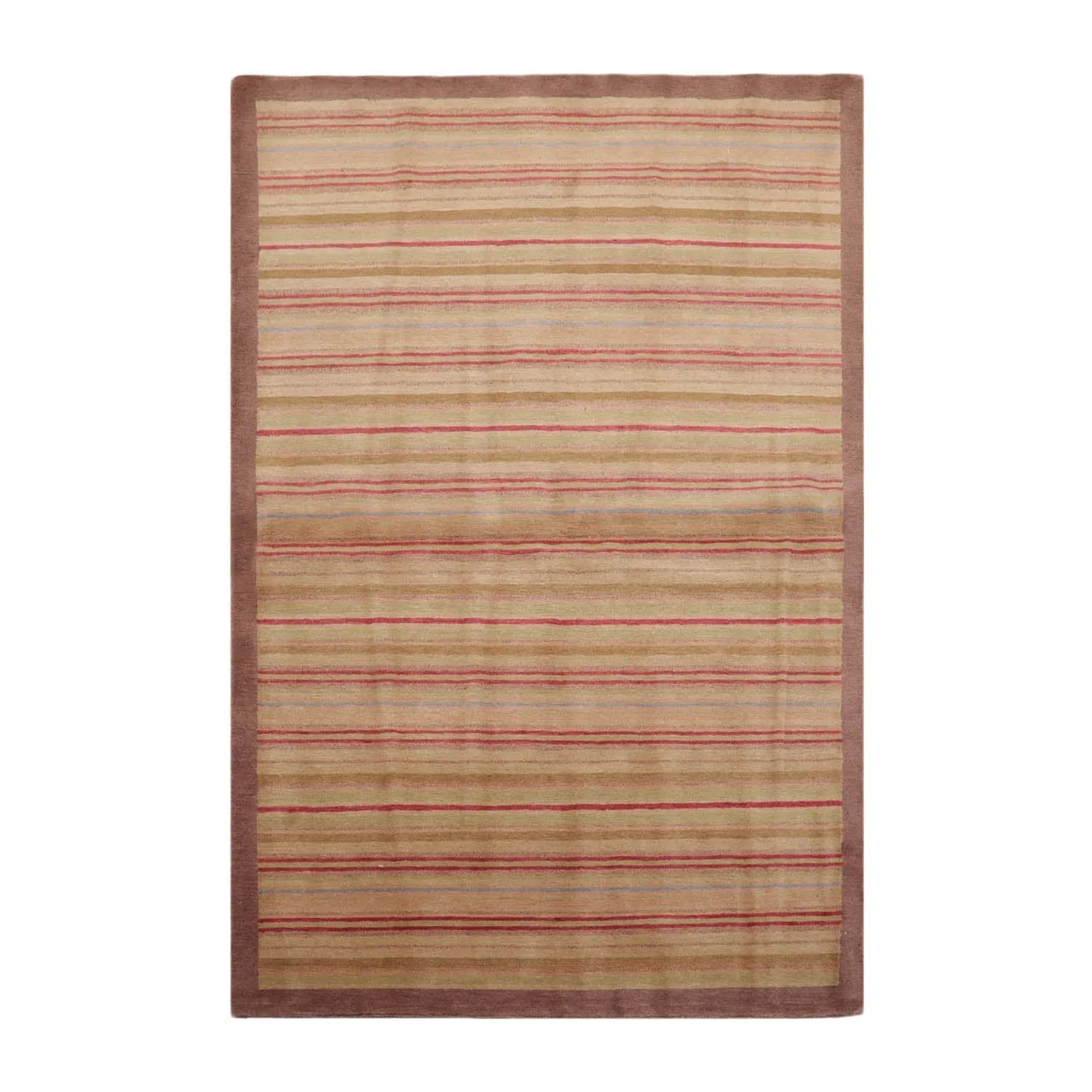 4x6 Sage Hand Knotted Tibetan Contemporary Striped Wool Oriental Area Rug-1