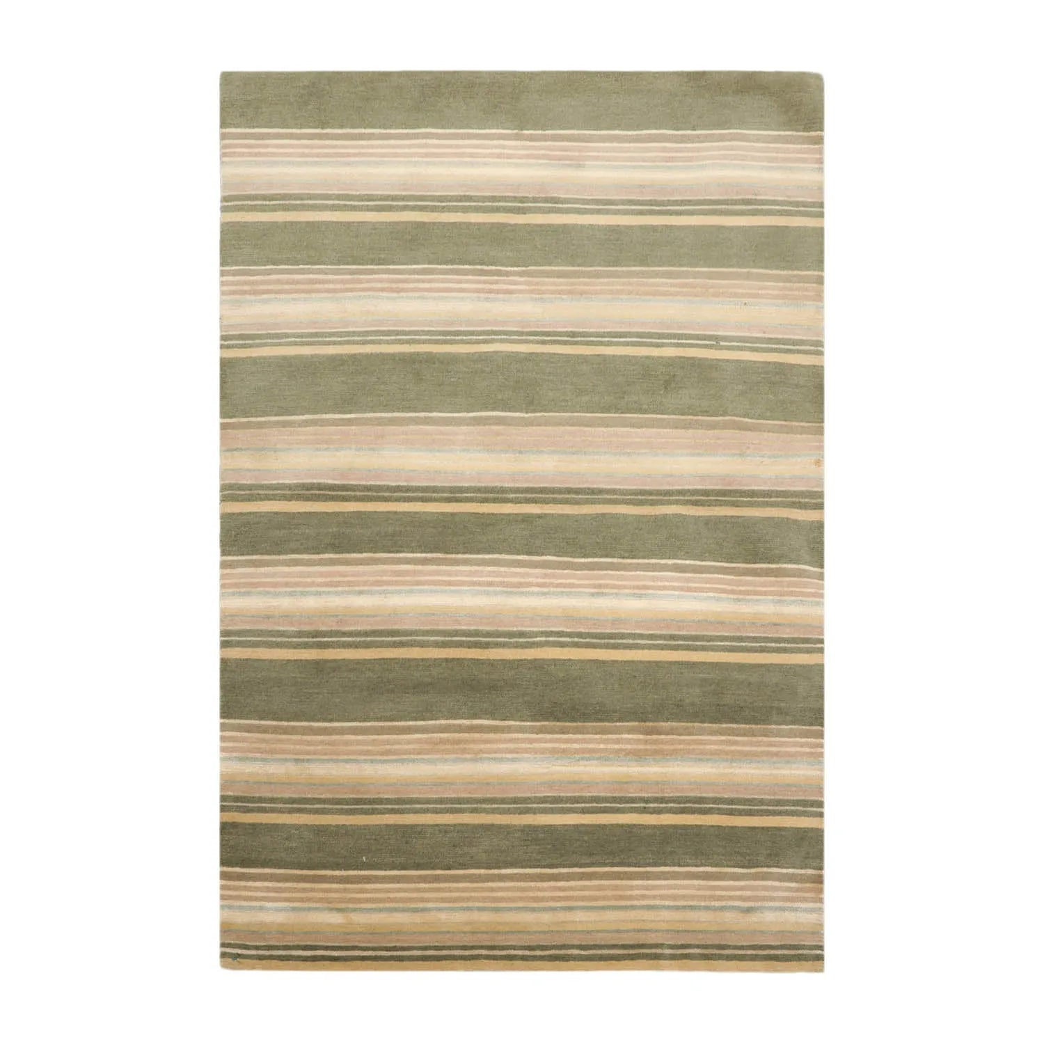 4x6 Beige Hand Knotted Modern Tibetan Striped Wool and Silk Oriental Area Rug-1