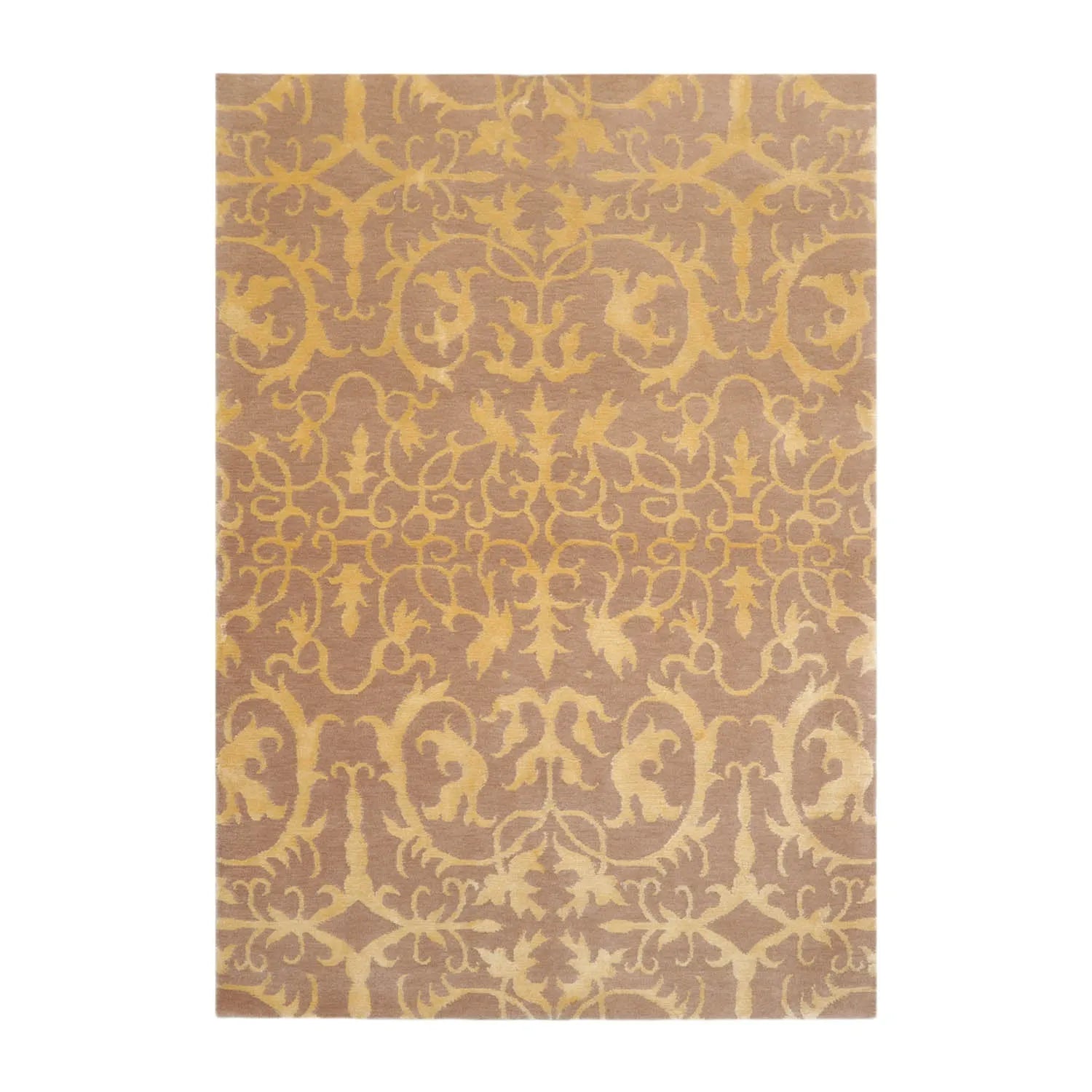 4x6 Beige Hand Knotted Transitional Tibetan Floral Wool and Silk Oriental Area Rug-1