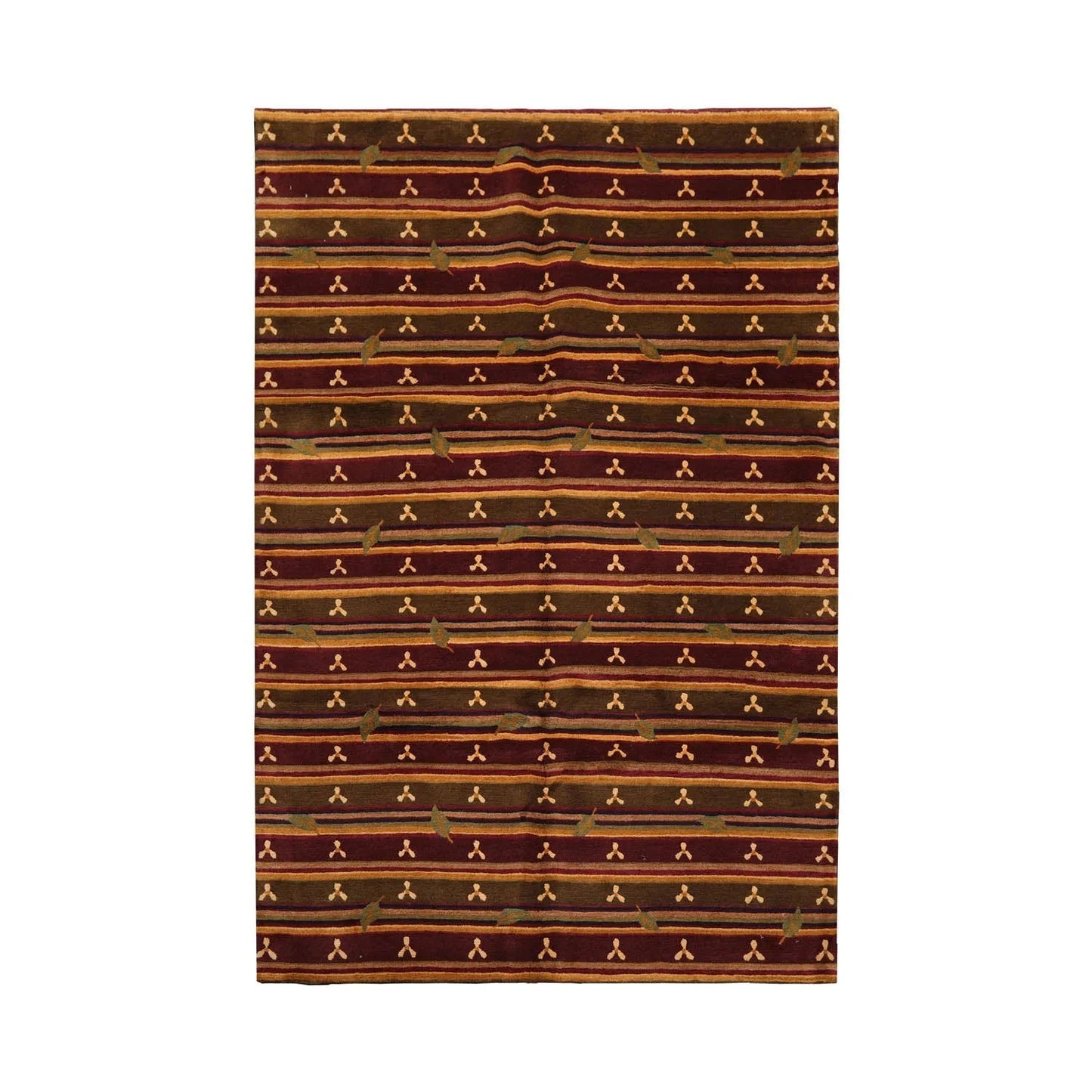 6x9 Green Hand Knotted Tibetan Transitional  Striped Wool Oriental Area Rug-1