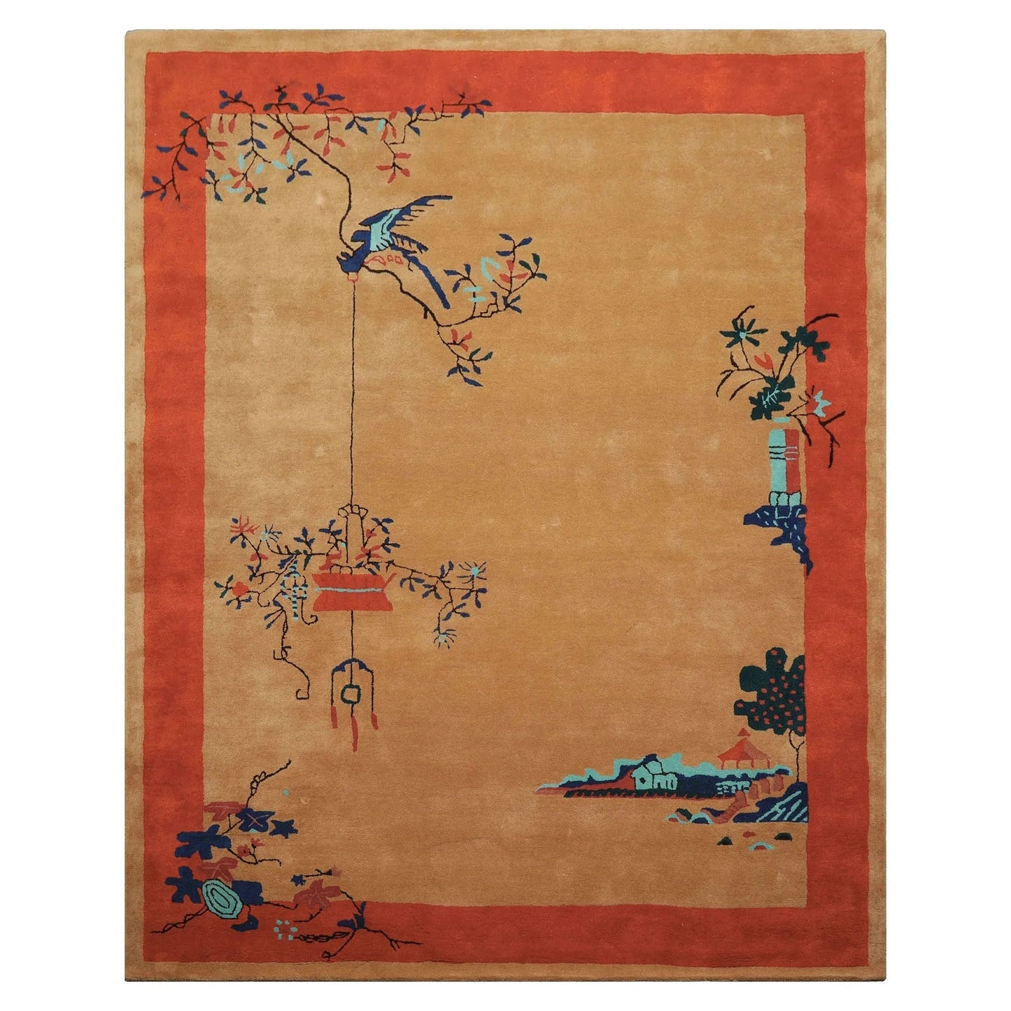 LoomBloom Multi Sizes Beige Hand Tufted  Chinese Art Deco New Zealand Wool Oriental Area Rug-1