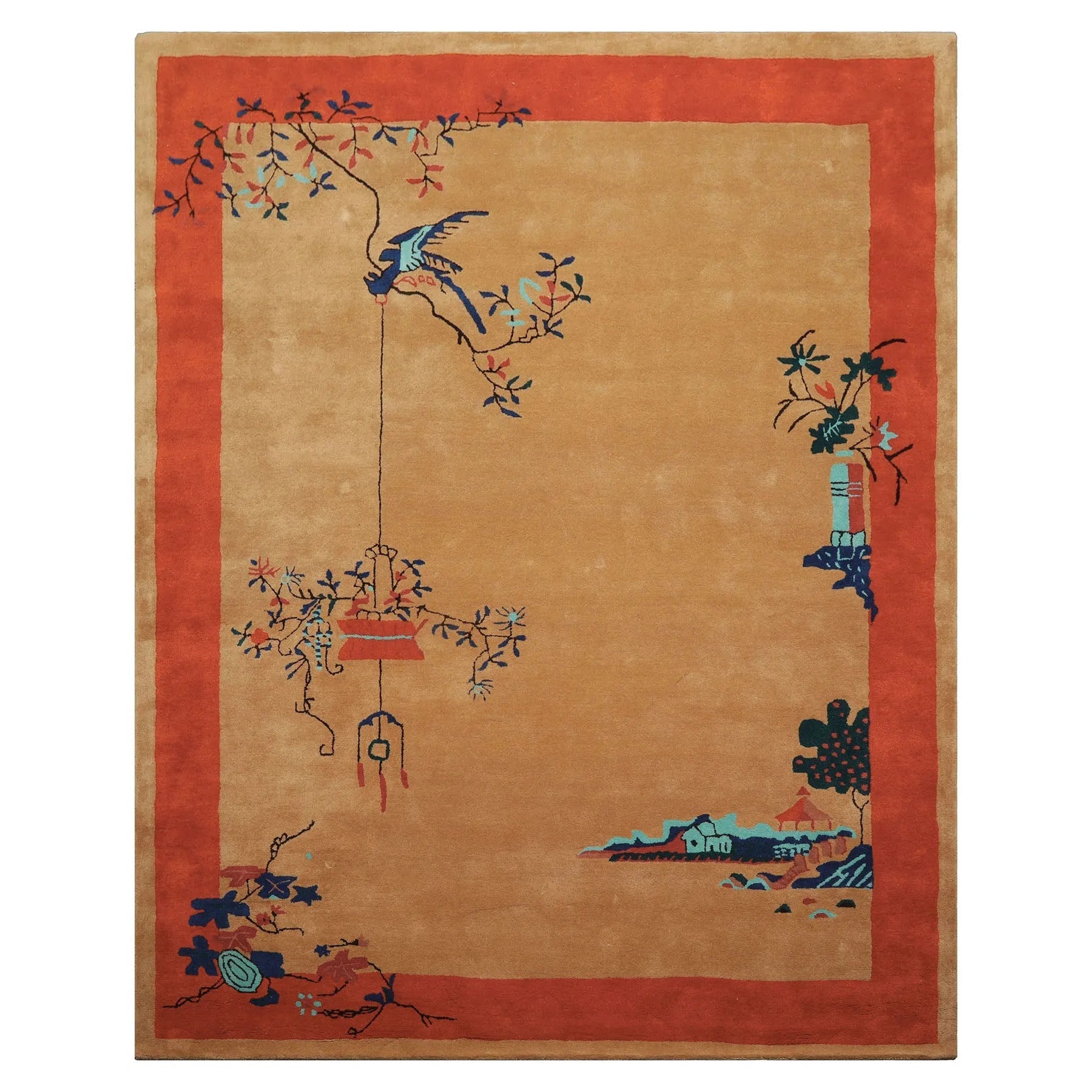 LoomBloom Multi Sizes Beige Hand Tufted  Chinese Art Deco New Zealand Wool Oriental Area Rug-1