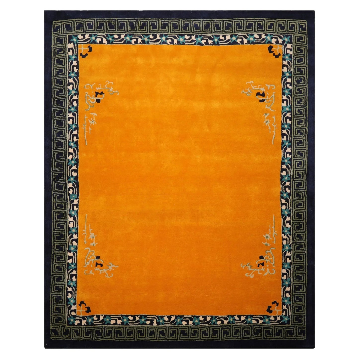 LoomBloom Multi Size Gold Hand Tufted Greek Key Chinese Art Deco New Zealand Wool Oriental Area Rug-1