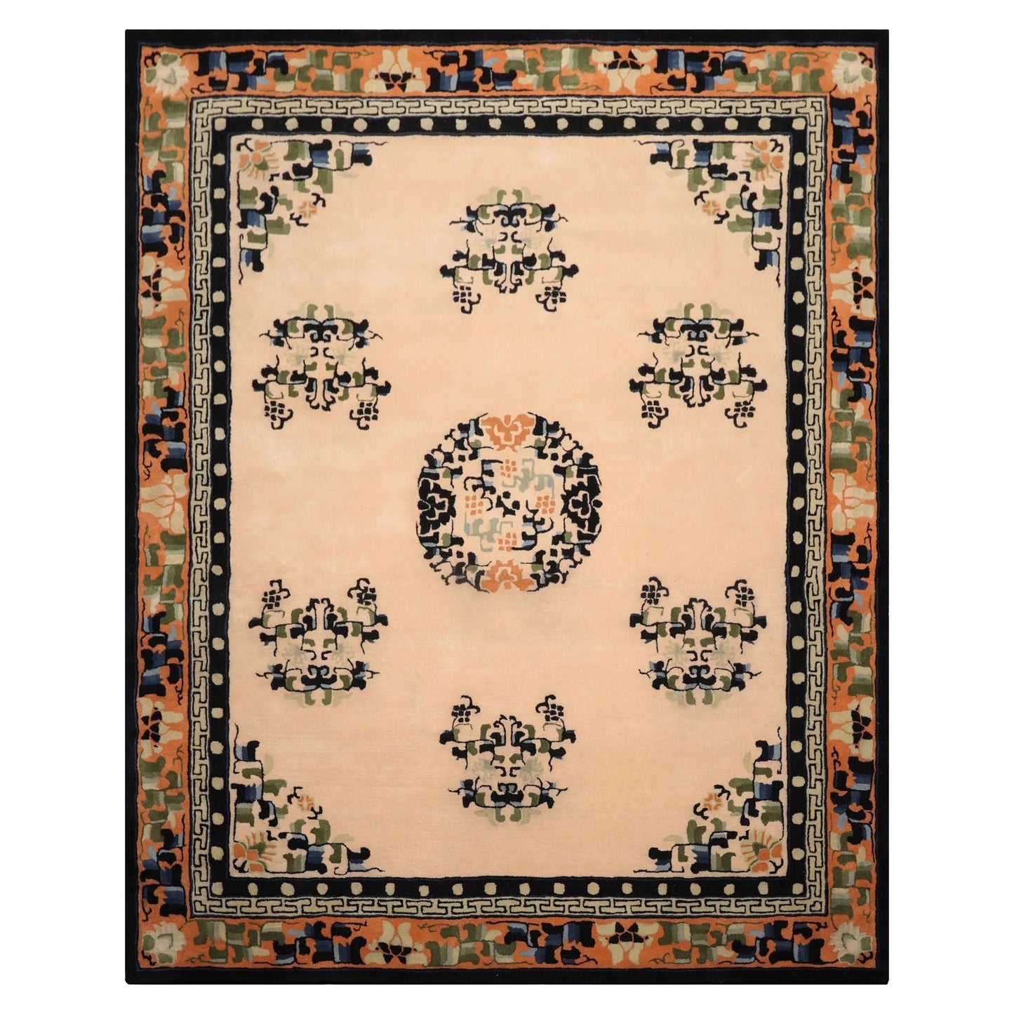 LoomBloom Multi Sizes Beige with Peach Undertone Hand Tufted Medallion Chinese Art Deco New Zealand Wool Oriental Area Rug-1