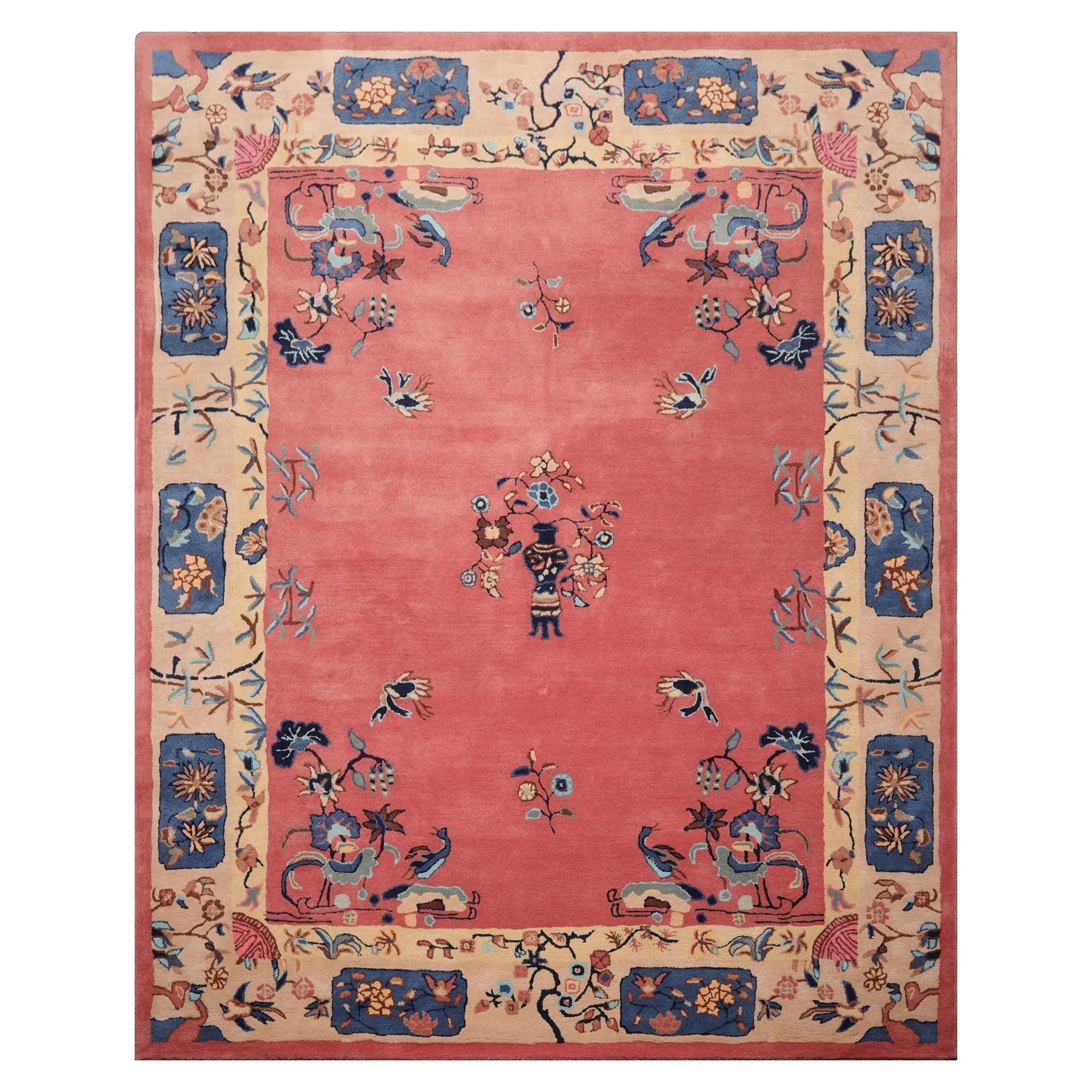 LoomBloom  Multi Sizes  Bubblegum Pink Hand Tufted Floral Vase Chinese Art Deco New Zealand Wool Oriental Area Rug-1