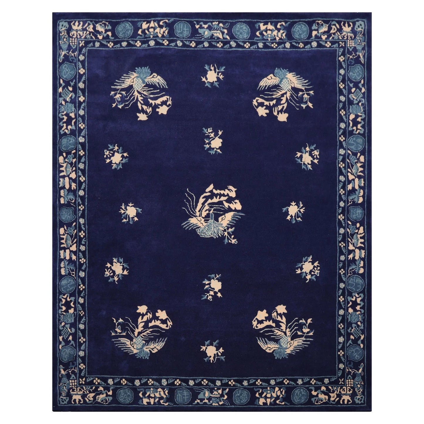 LoomBloom Multi Sizes Navy Hand Tufted  Chinese Art Deco New Zealand Wool Oriental Area Rug-4
