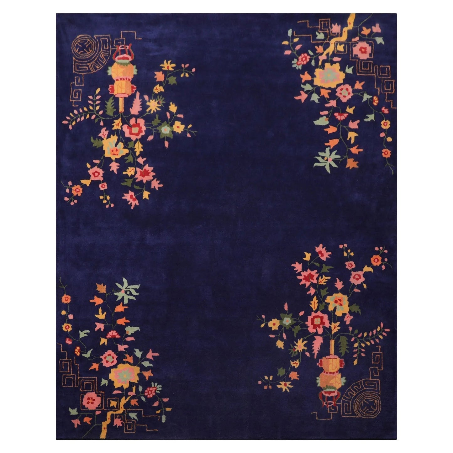 LoomBloom Multi Sizes Navy Hand Tufted Floral Chinese Art Deco New Zealand Wool Oriental Area Rug-1
