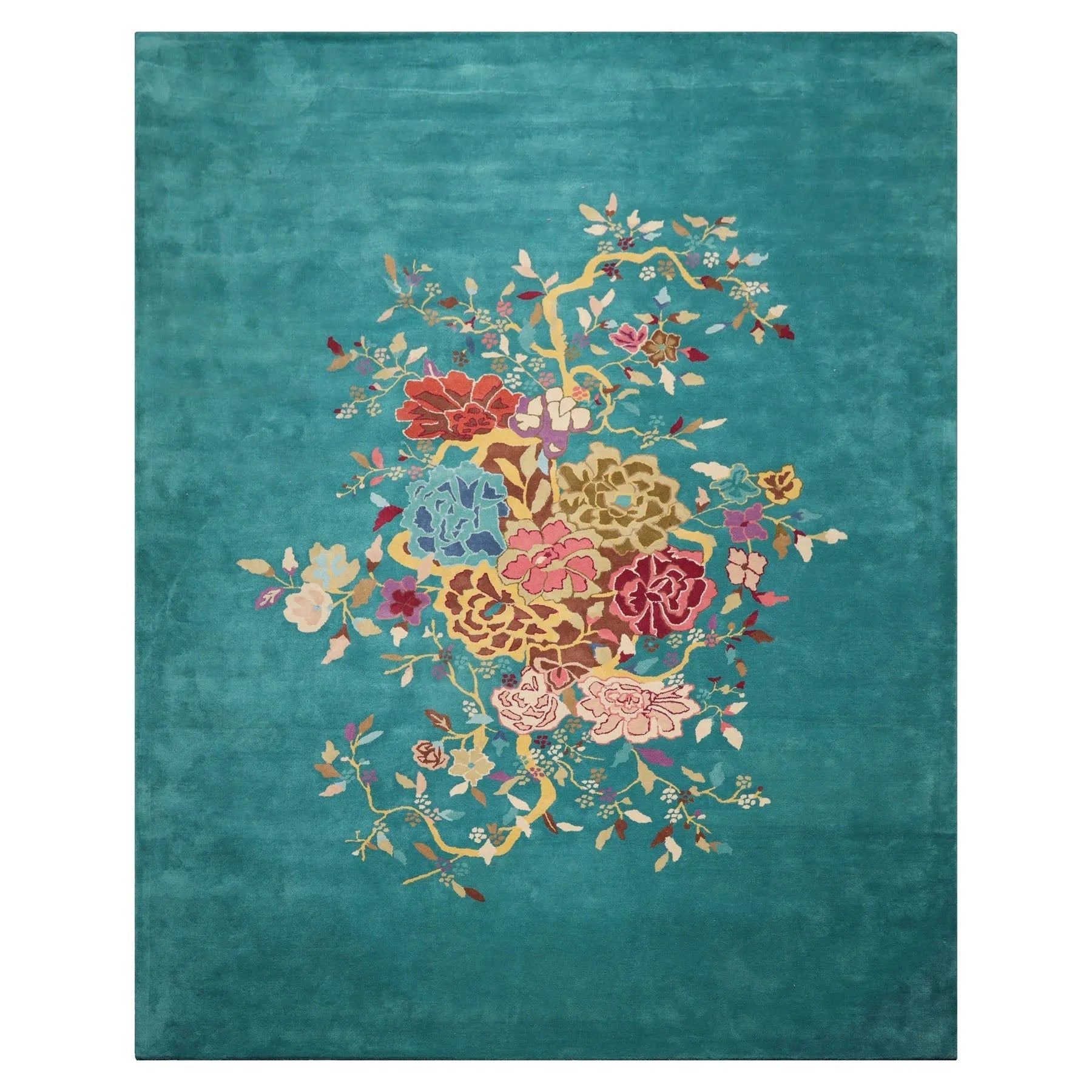 LoomBloom Multi Sizes Turquoise Hand Tufted Floral Chinese Art Deco New Zealand Wool Oriental Area Rug-4