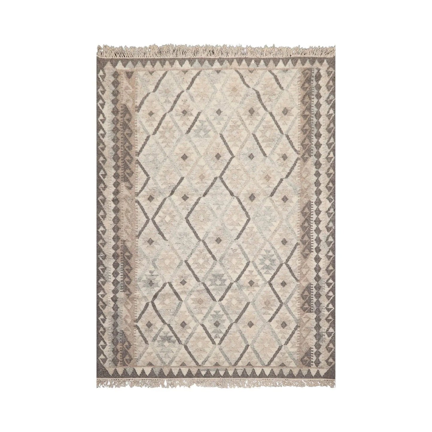 LoomBloom 5x8 Beige Wool Hand Woven Southwestern Kilim Oriental Area Rug-1