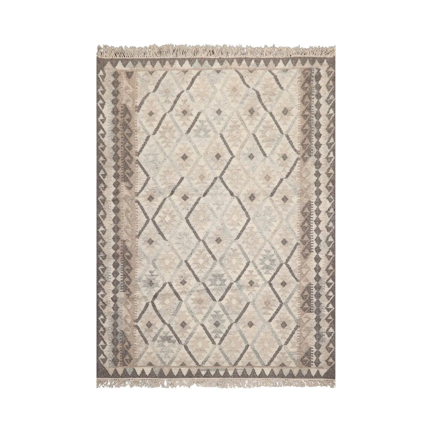 LoomBloom 5x8 Beige Wool Hand Woven Southwestern Kilim Oriental Area Rug-1