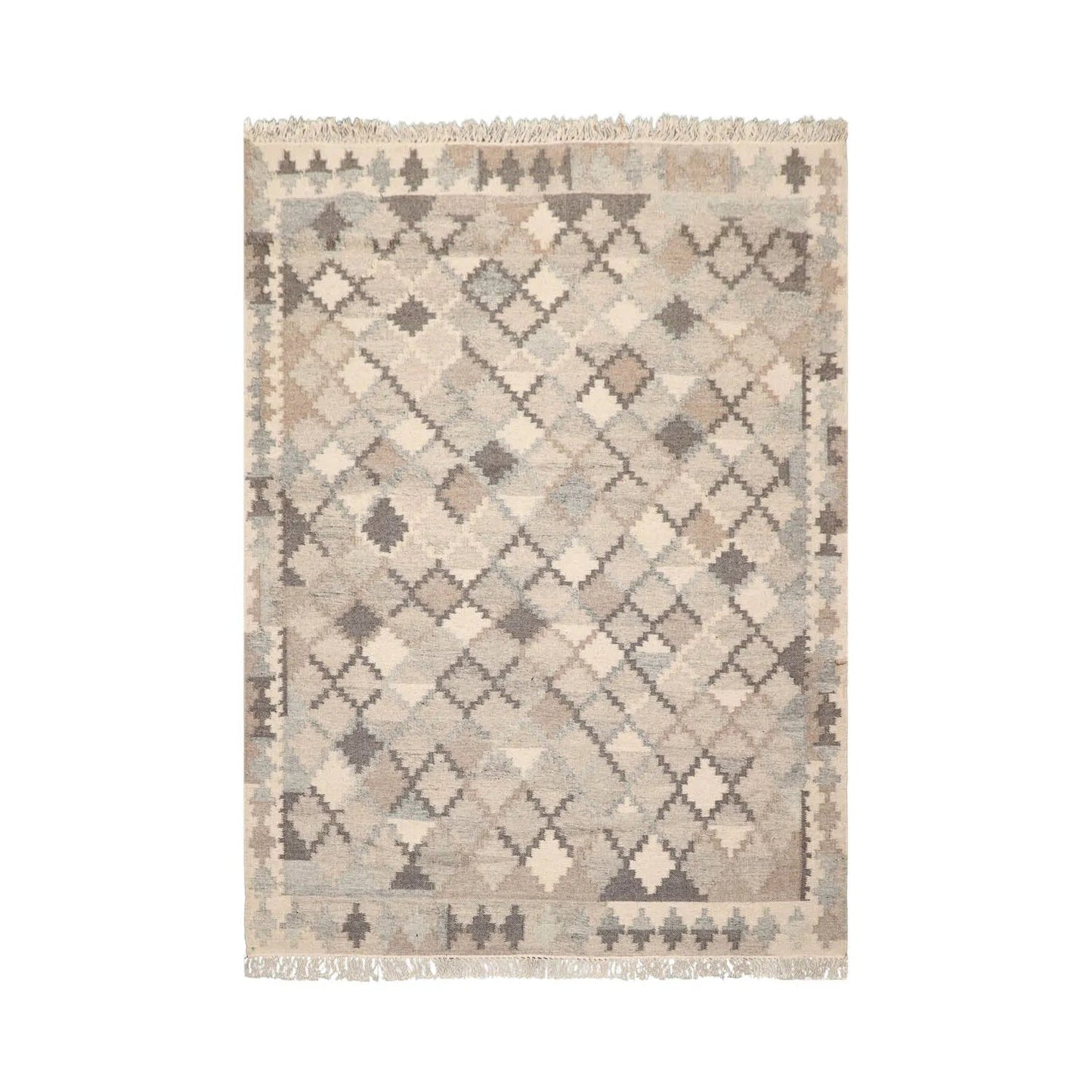 LoomBloom 5x8 Southwestern Beige Handcrafted Wool Kilim Rug-1