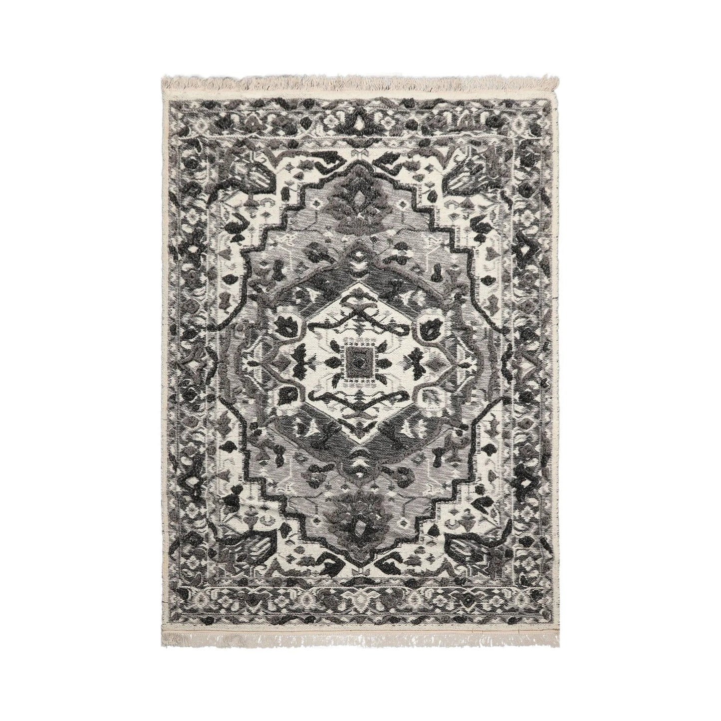 LoomBloom White Oriental Area Rug 5x8 Hand Woven Traditional Kilim Wool-1