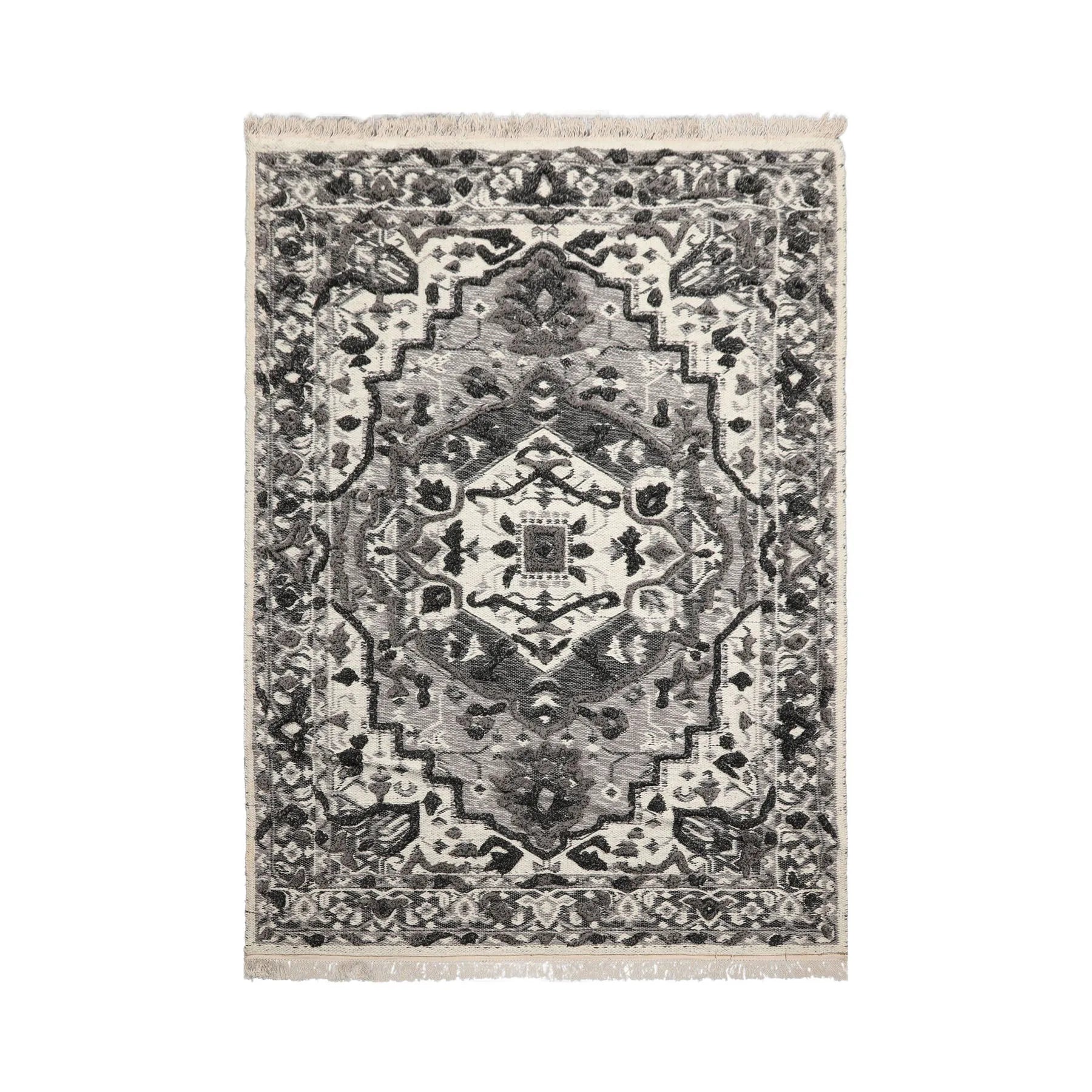 LoomBloom White Oriental Area Rug 5x8 Hand Woven Traditional Kilim Wool-1