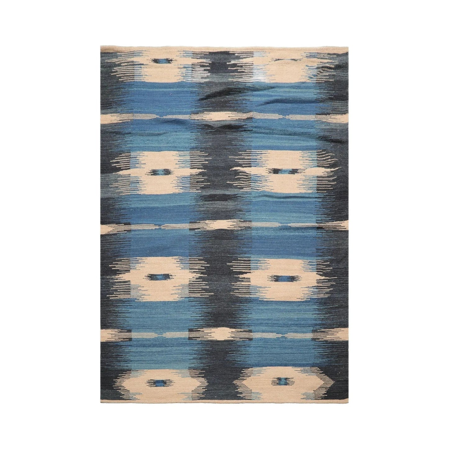 LoomBloom Beige Hand Woven Ikat Wool Oriental Contemporary Area Rug 5x8-1