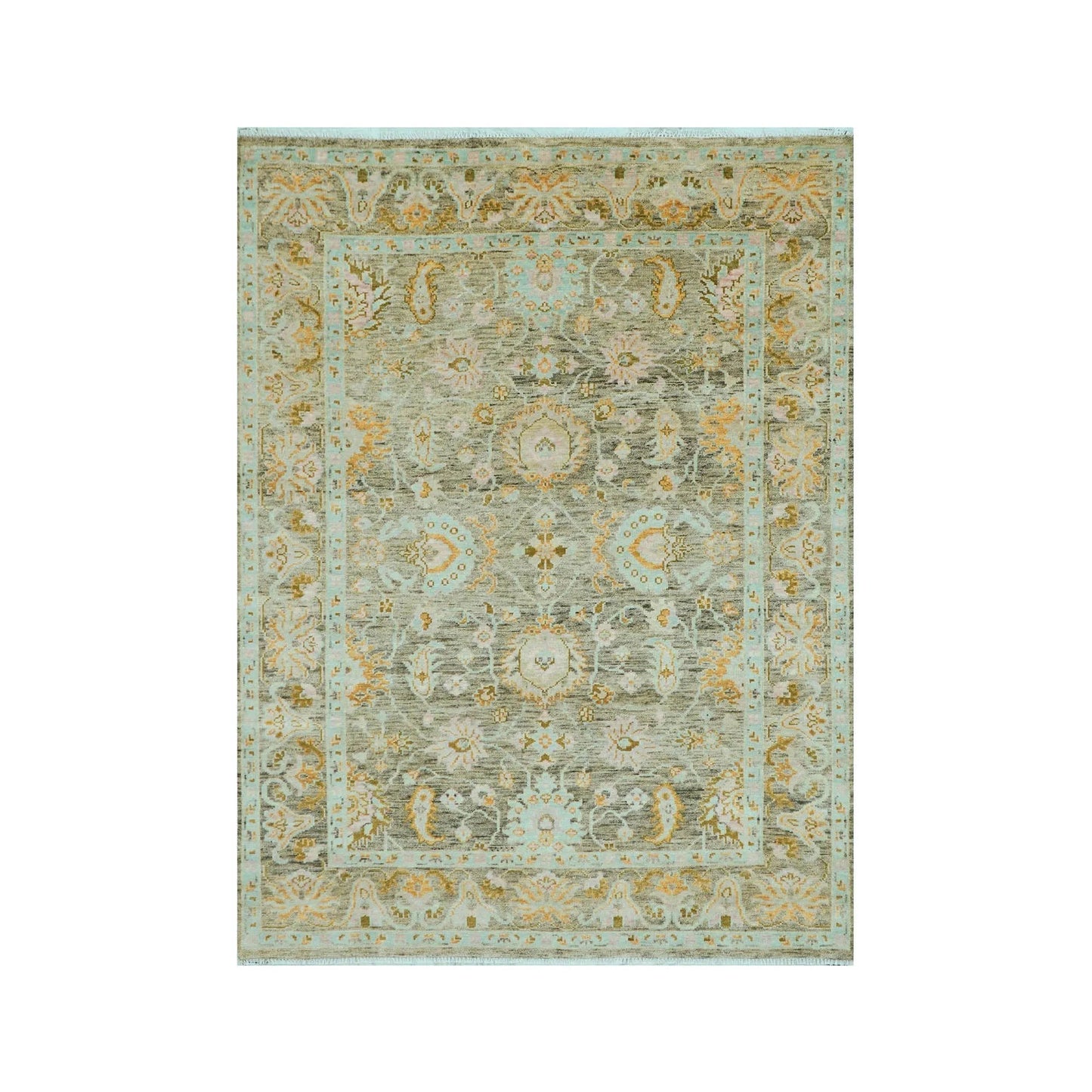 LoomBloom 9x12 Mint Hand Knotted Traditional  Oushak Wool Oriental Area Rug-1