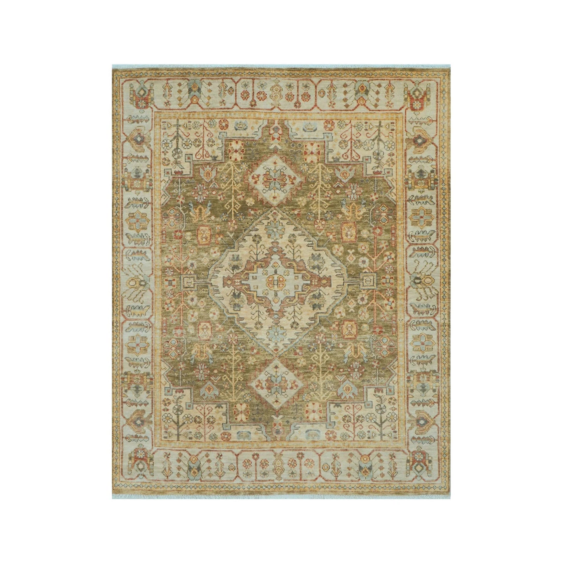 LoomBloom 8x10 Green Hand Knotted Traditional Oushak Wool Oriental Area Rug-1